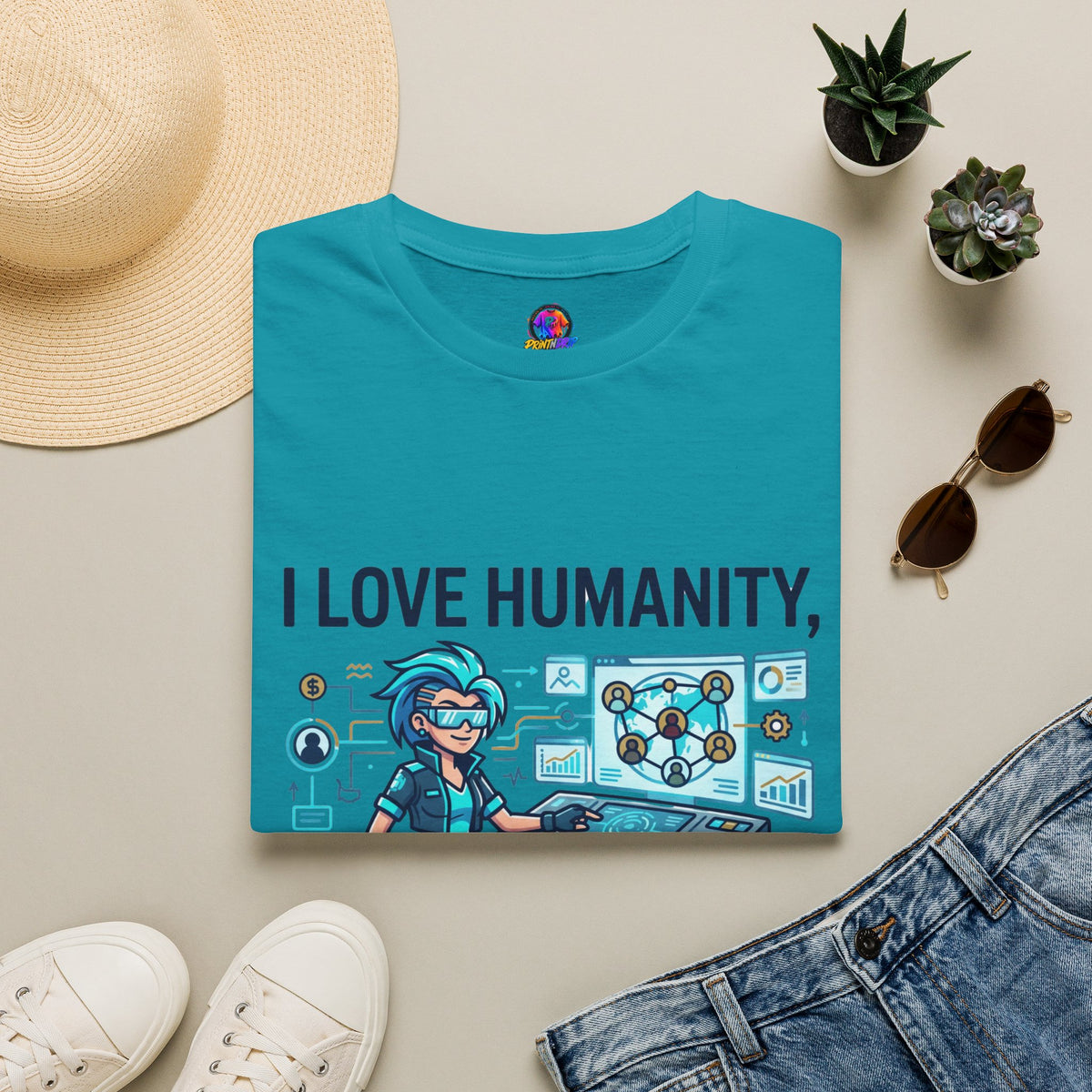 Aquarius Zodiac I Love Humanity T-Shirt — Funny Aquarist Marine Biologist Tee