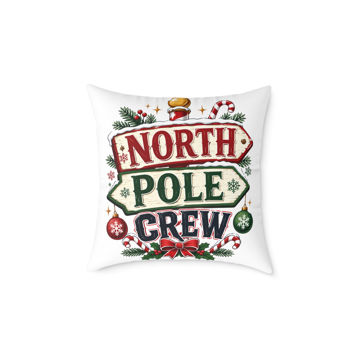 Christmas North Pole Crew Pillow - Christmas Holiday Decorative Throw Pillow