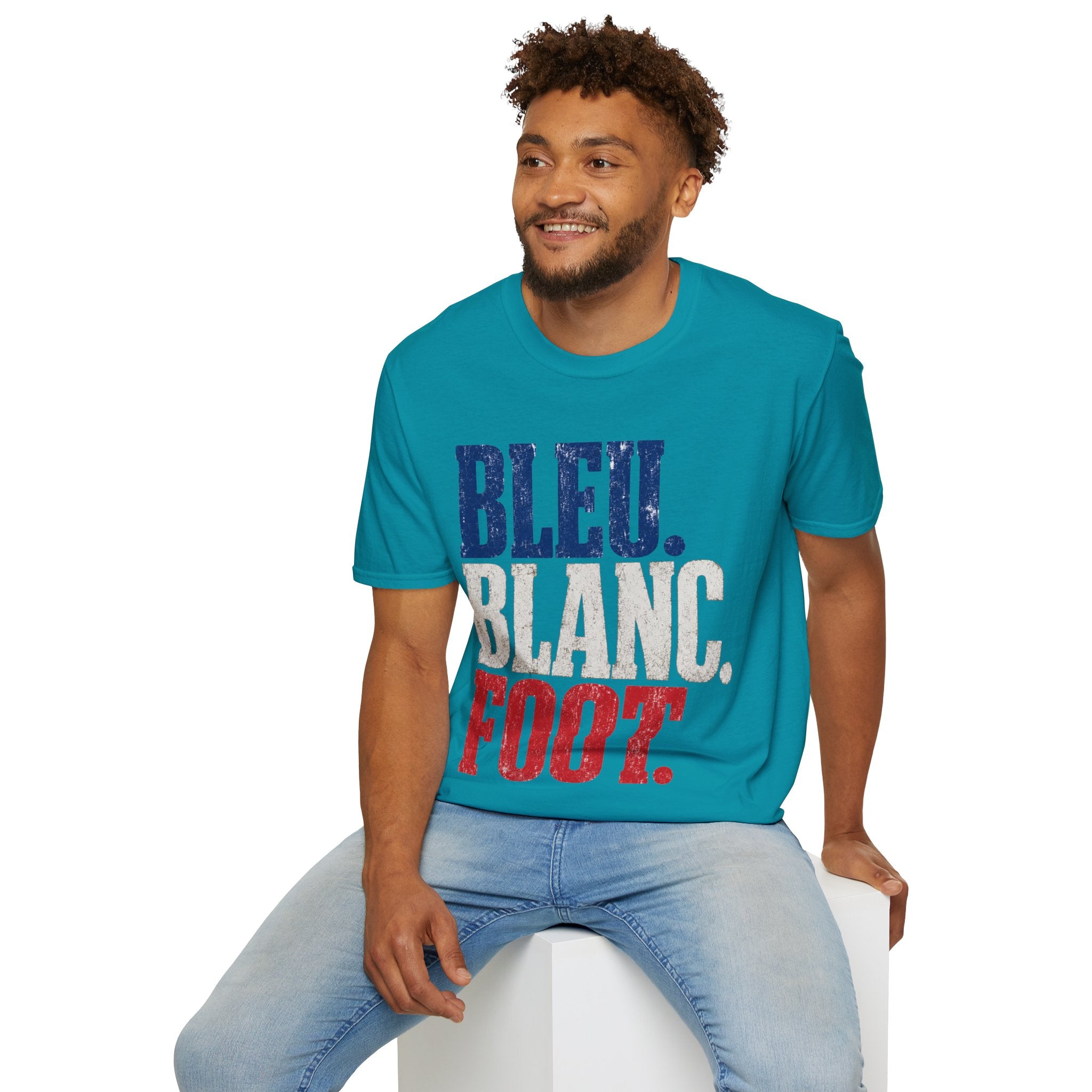 France T-Shirt — Bleu Blanc Foot Vintage French Flag Soccer Graphic Tee