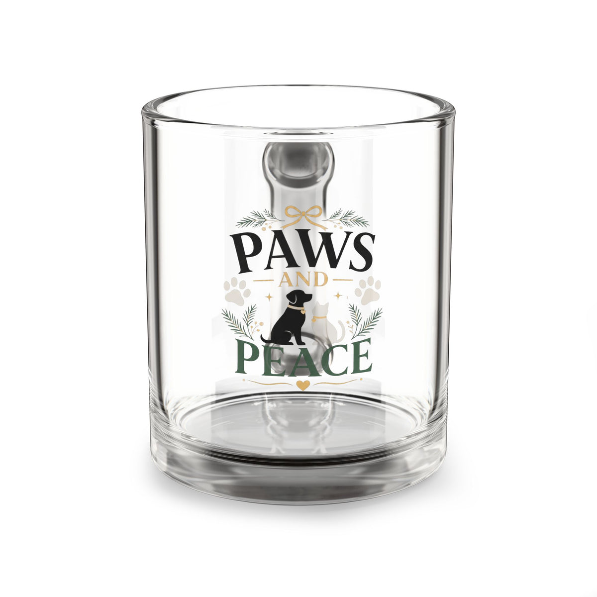 Christmas Glass Mug Paws and Peace Glass Mug — 10oz Dog Lover Coffee Cup