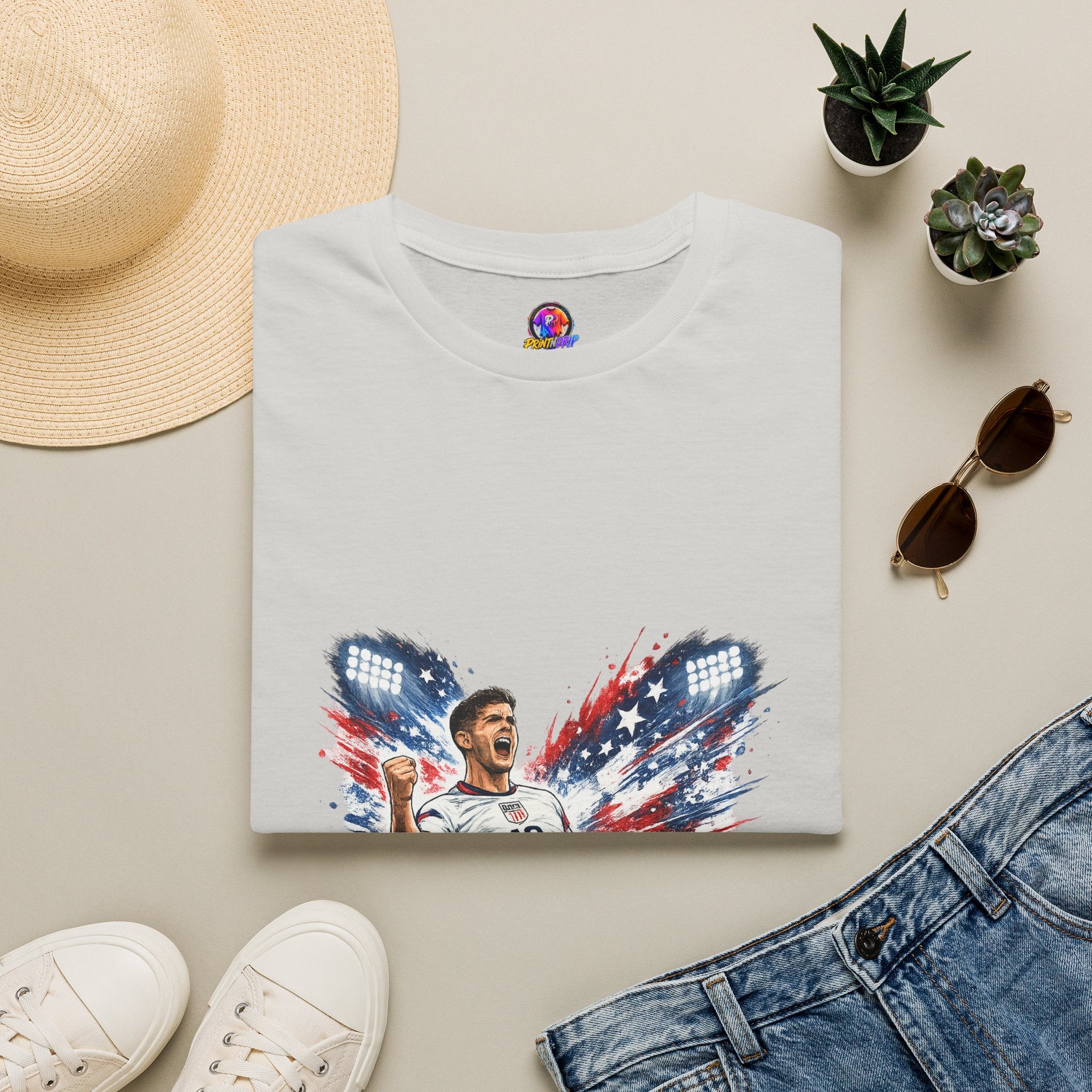 USA Soccer Player Flag T-Shirt — Patriotic Football Fan Tee