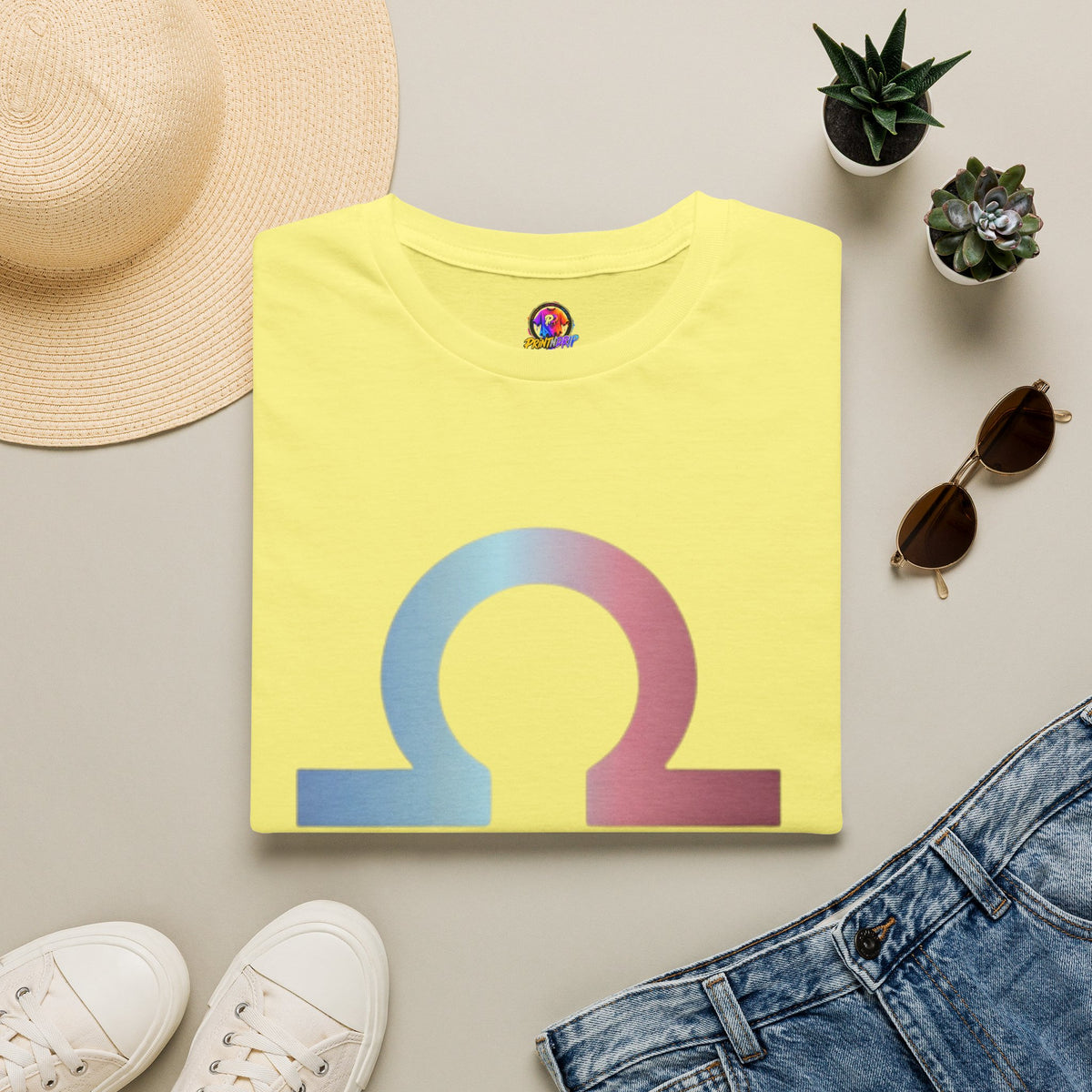 Omega Symbol T-Shirt — Pastel Gradient Drip Design