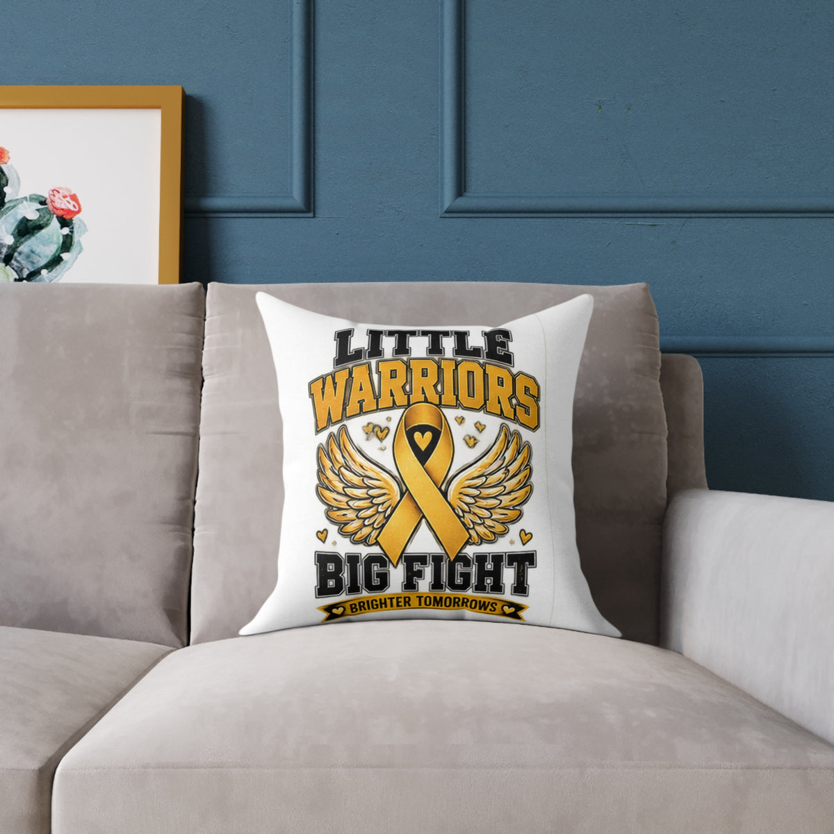 Child Cancer Awareness Pillow – "Little Warriors Big Fight" Square Throw Pillow