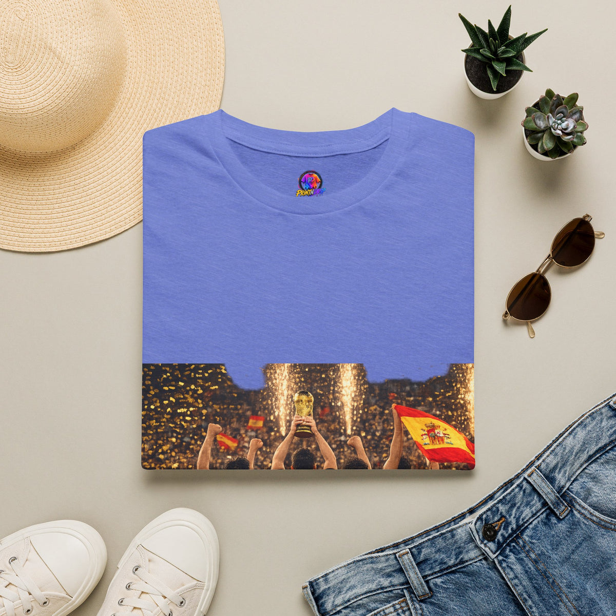 Spain World Cup Champions T‑Shirt — Soccer Trophy Celebration Tee