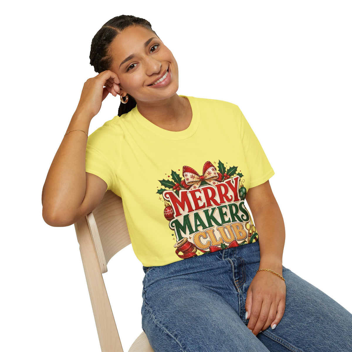 Merry Makers Club T-Shirt — Festive Christmas Holiday Tee with Holly & Bow