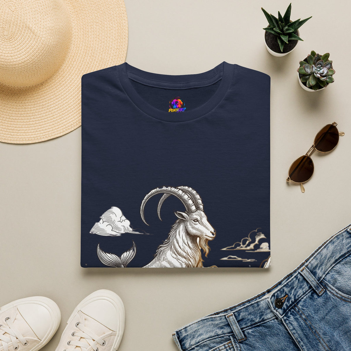 Capricorn Goat-Mermaid T-Shirt — Mythical Sea Goat Zodiac Tee