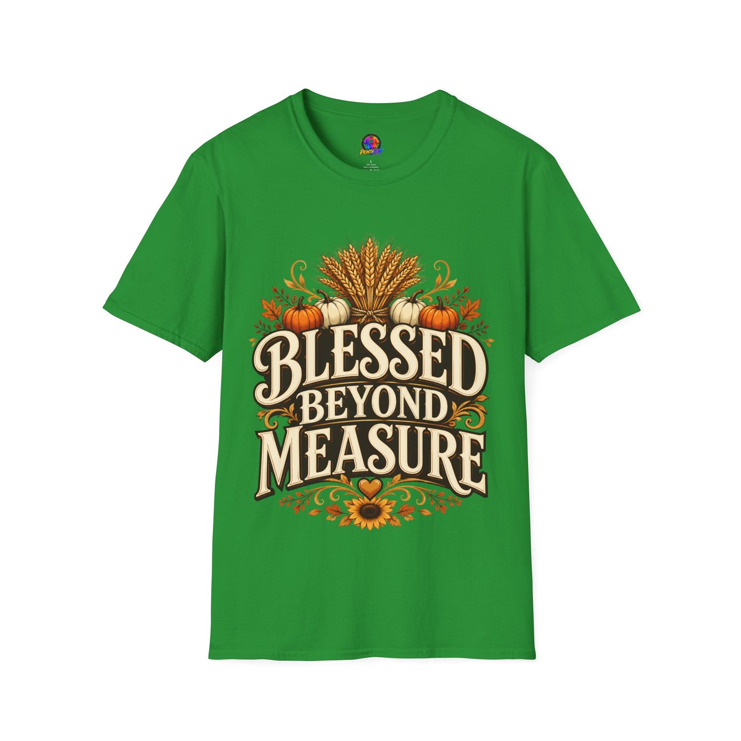 Blessed Beyond Measure T-Shirt — Fall Harvest Pumpkin & Wheat Tee
