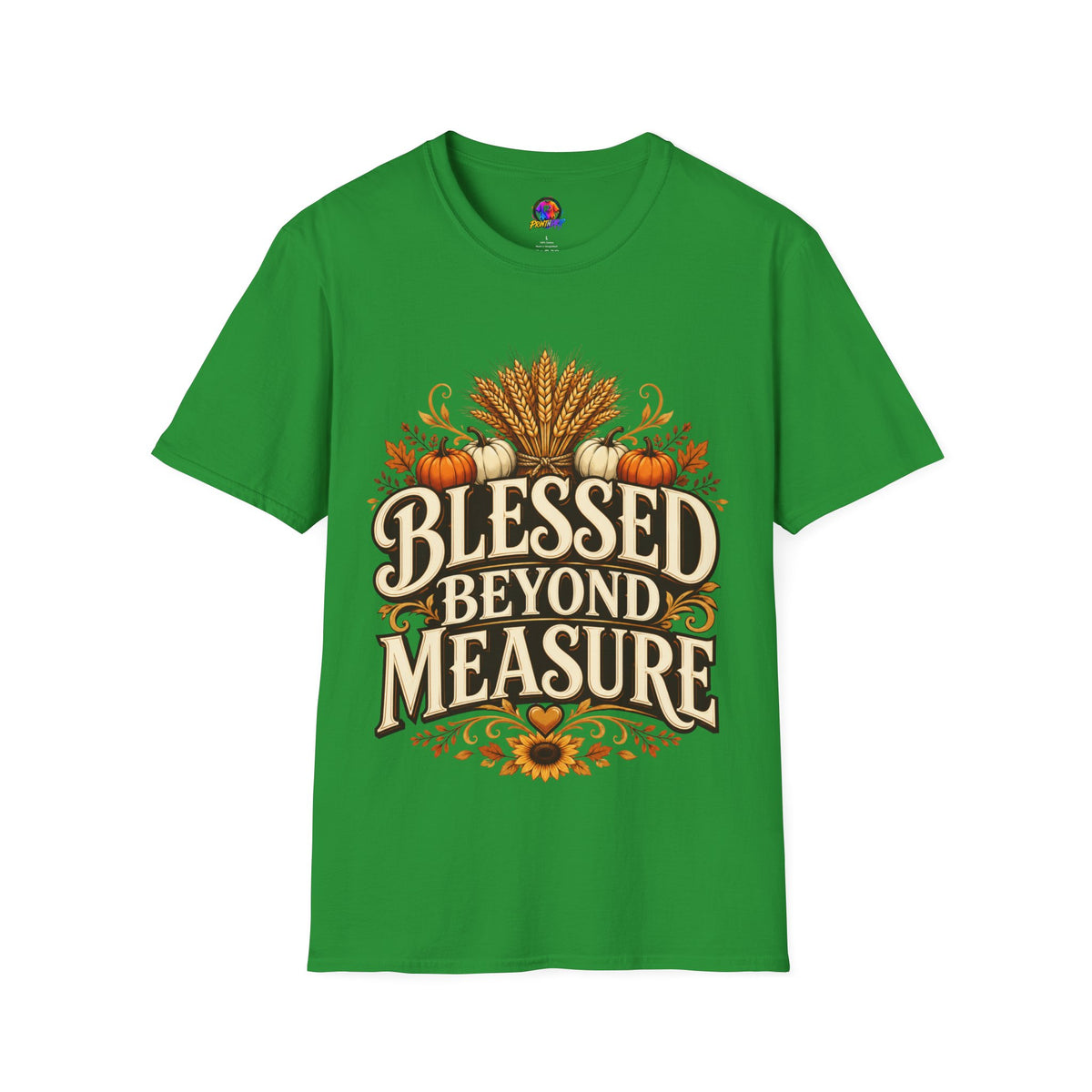 Thanksgiving T-Shirt Blessed Beyond Measure T-Shirt — Fall Harvest Pumpkin & Wheat Tee