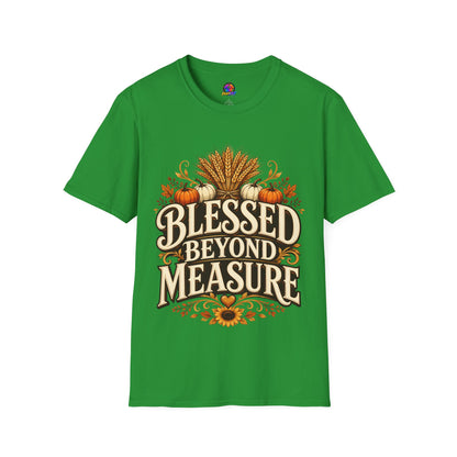Blessed Beyond Measure T-Shirt — Fall Harvest Pumpkin & Wheat Tee
