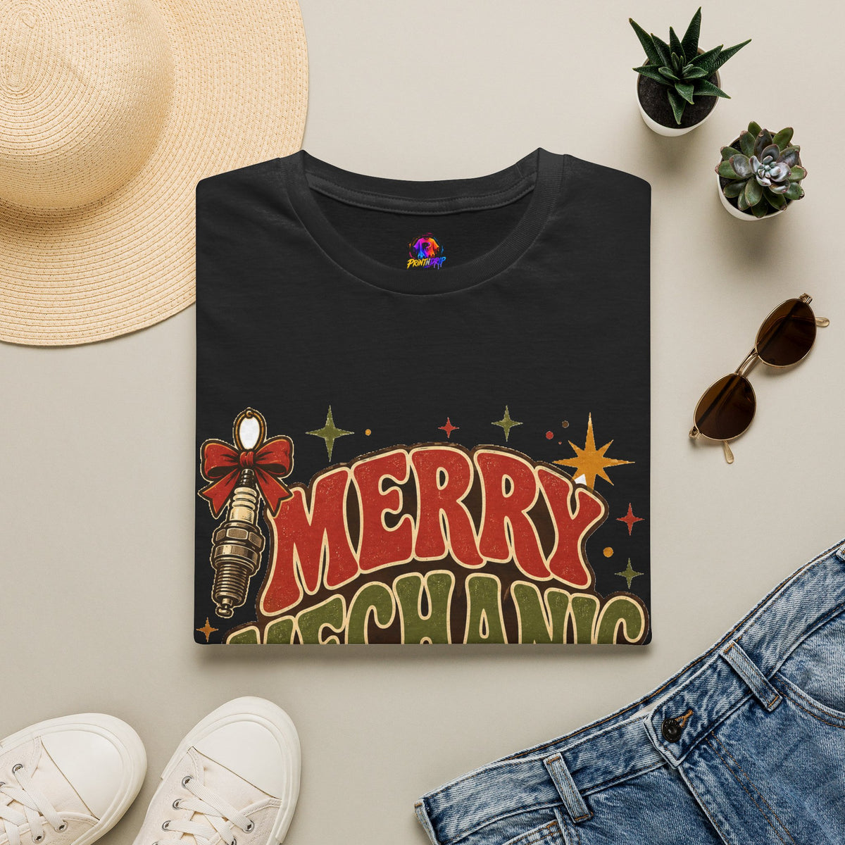 Merry Mechanic Mood T‑Shirt — Retro Holiday Auto Technician Gift