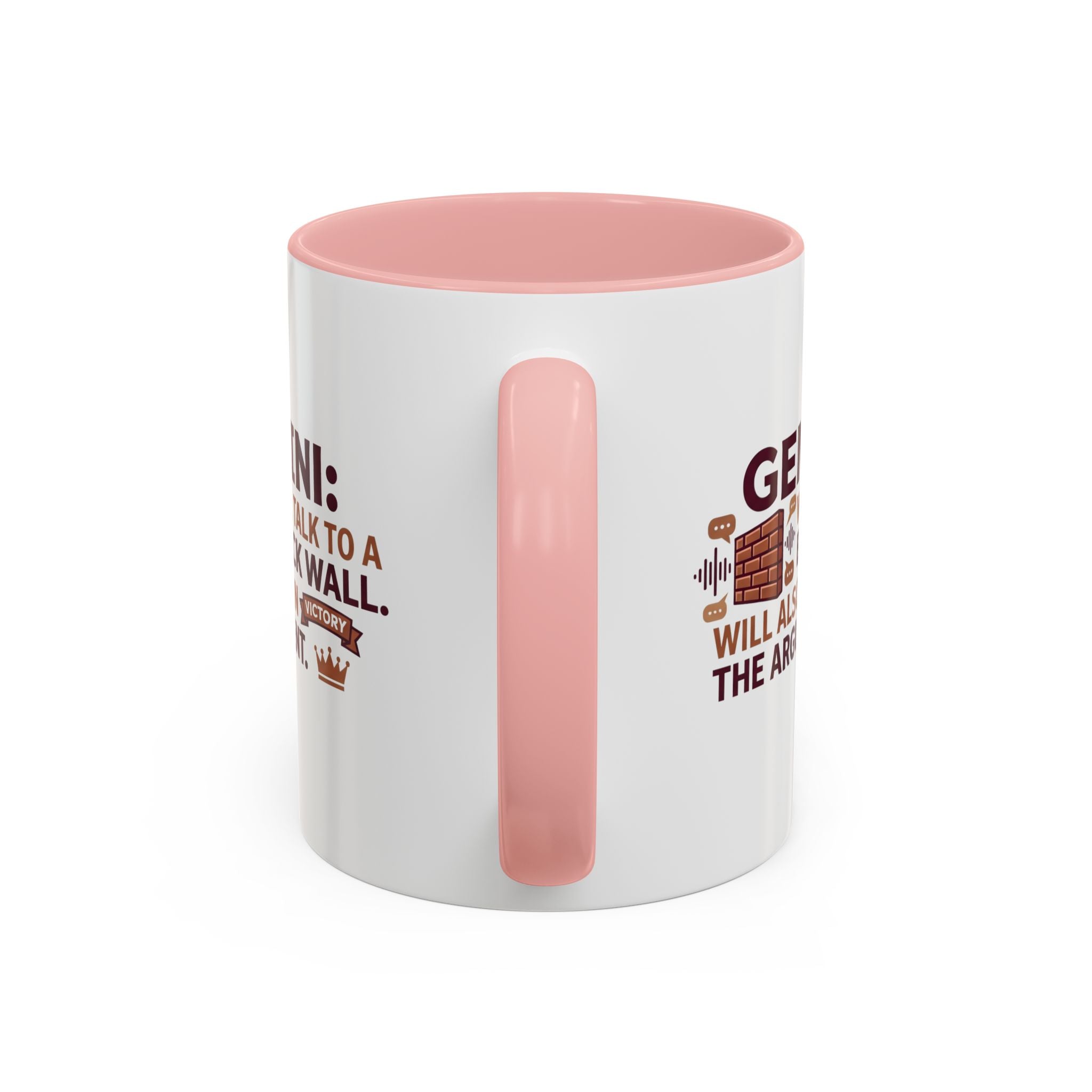 Gemini Coffee Mug — “Gemini: Will Talk to a Brick Wall, Will Also Win the Argument” Accent Mug