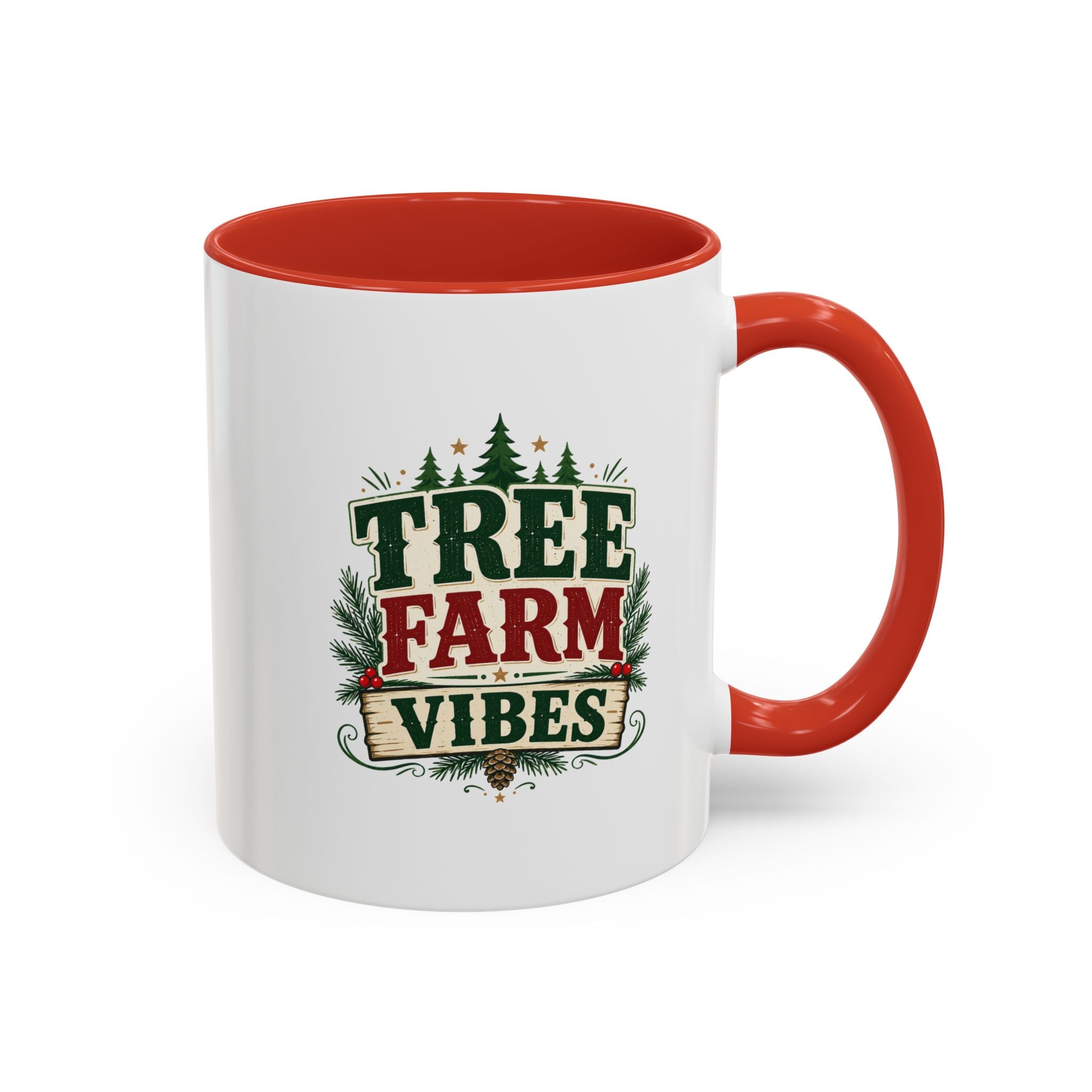 Tree Farm Vibes Accent Coffee Mug — Rustic Christmas Holiday Coffee Cup