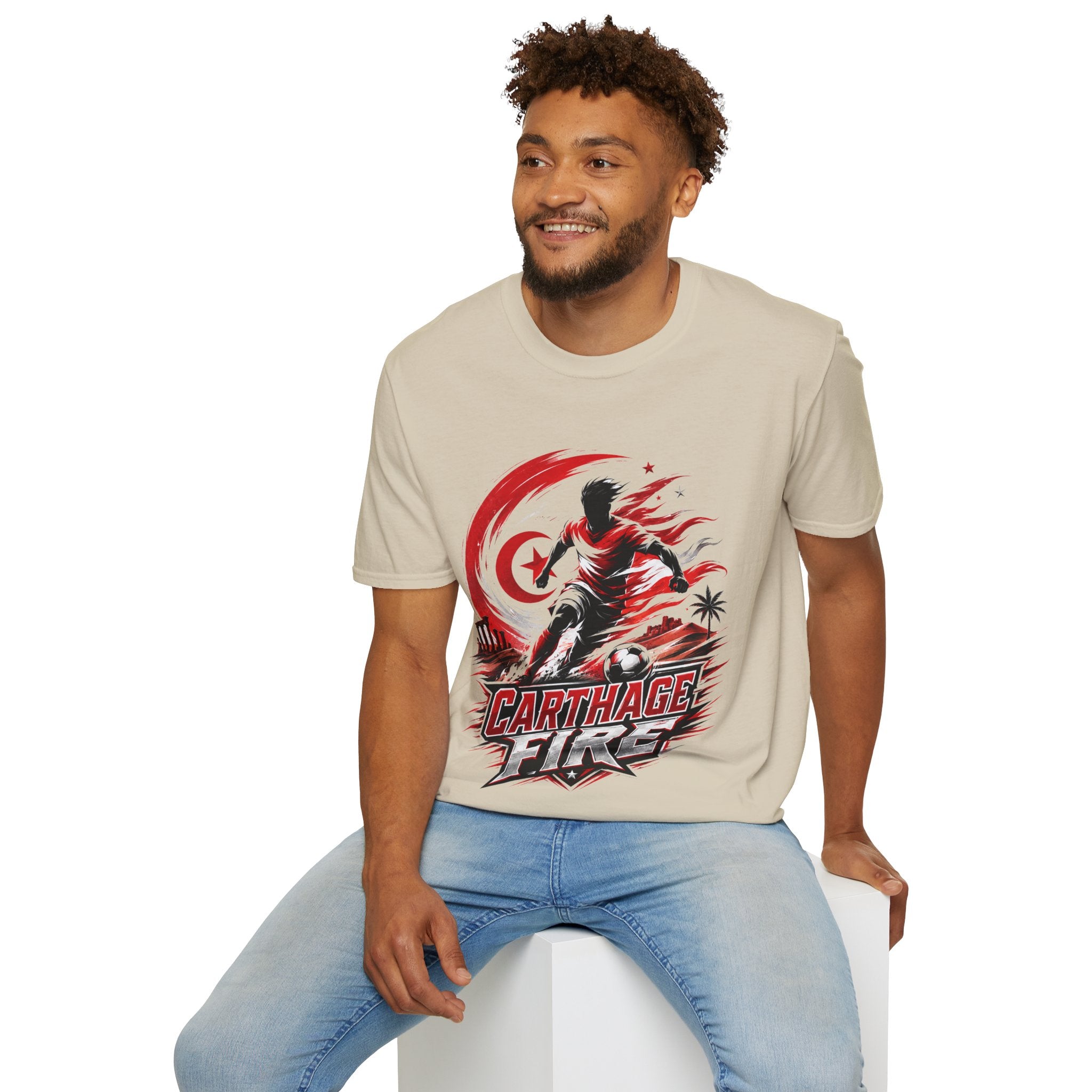 Tunisia Carthage Fire Soccer T-Shirt — Red Crescent Football Fan Tee