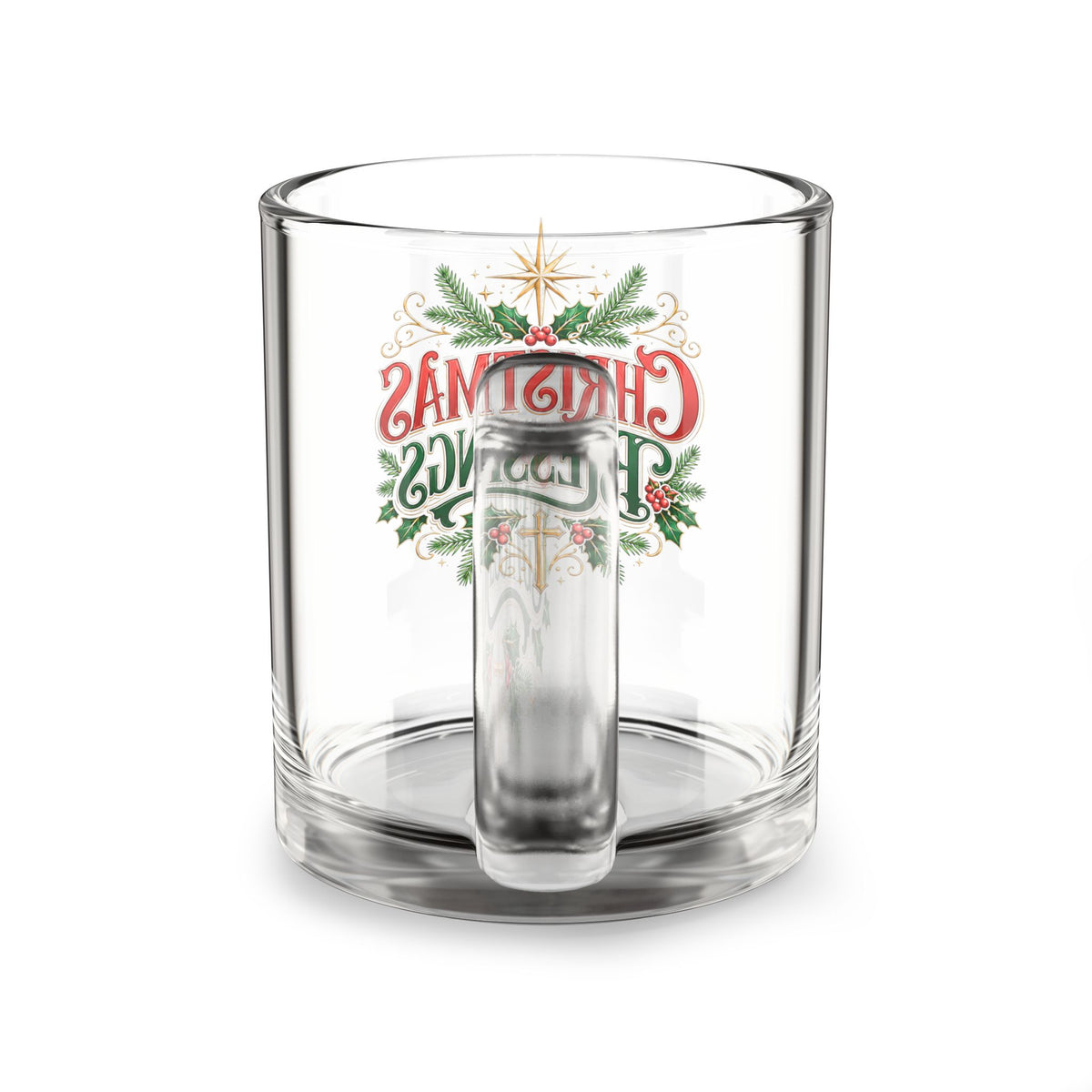 Christmas Glass Mug 10 oz Glass Mug — "Christmas Blessings" Festive Holiday Coffee & Tea Cup