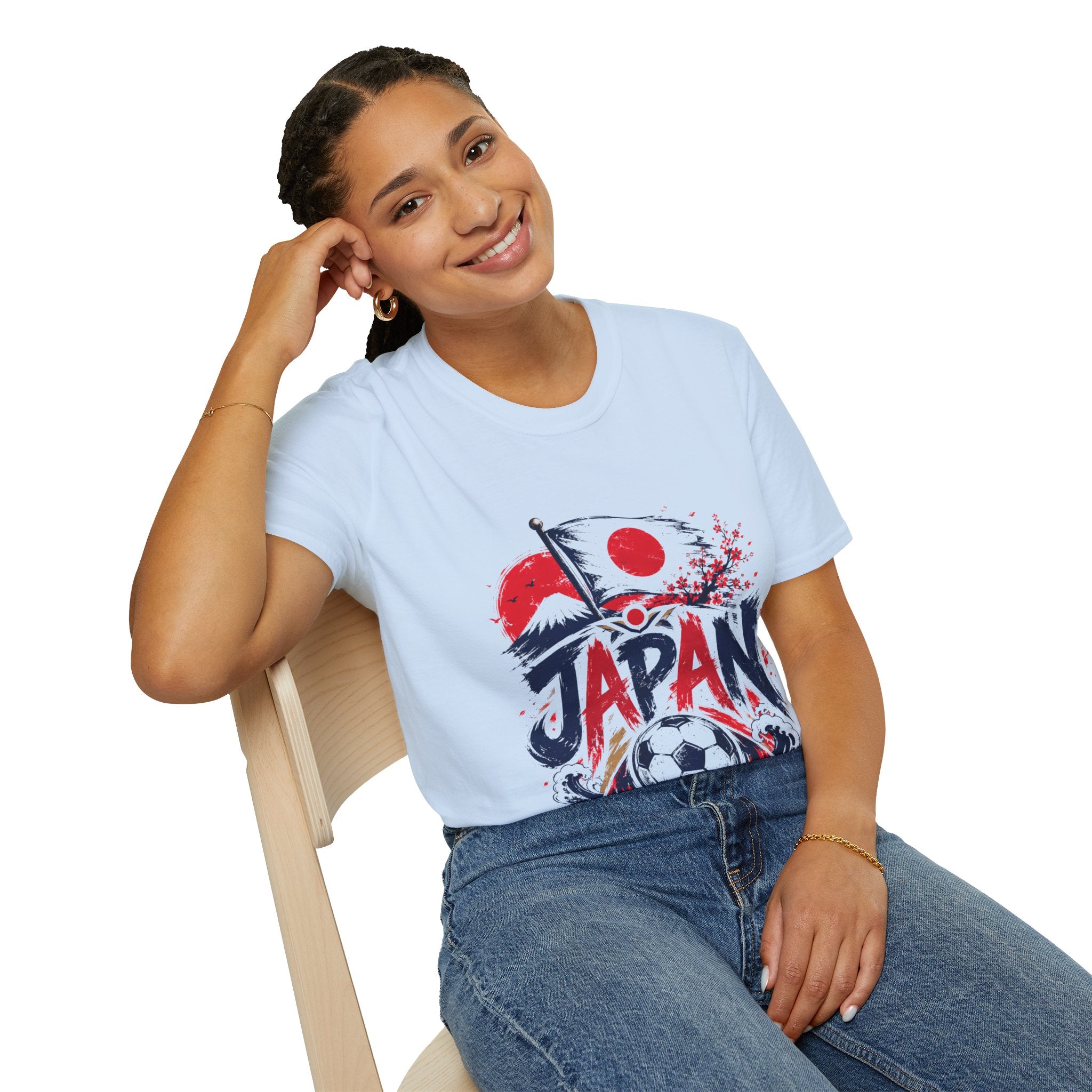 Japan Soccer T-Shirt — Japanese Flag & Cherry Blossom Football Graphic