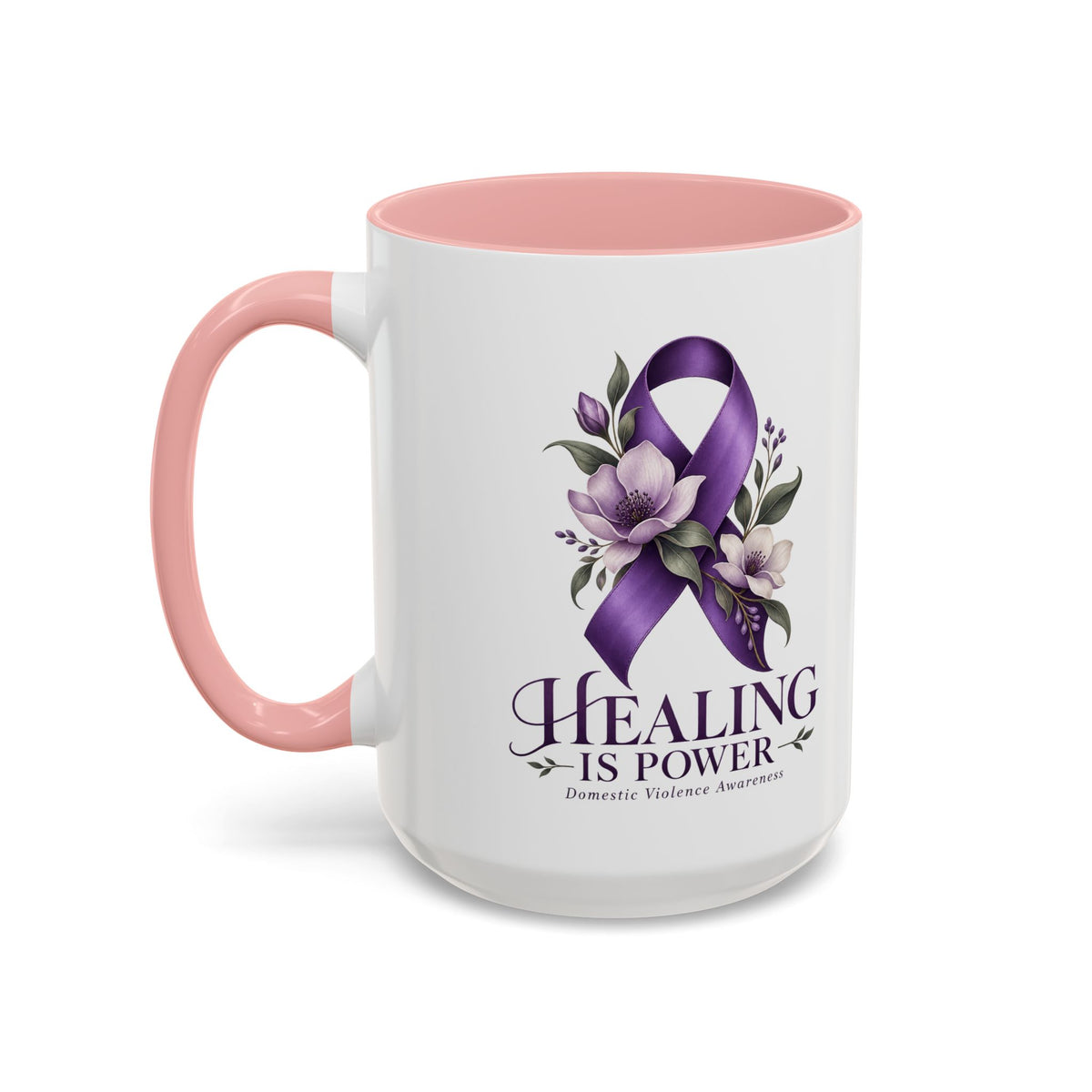 Healing Is Power Purple Ribbon Coffee Mug — Domestic Violence Awareness Accent Mug (11/15oz)