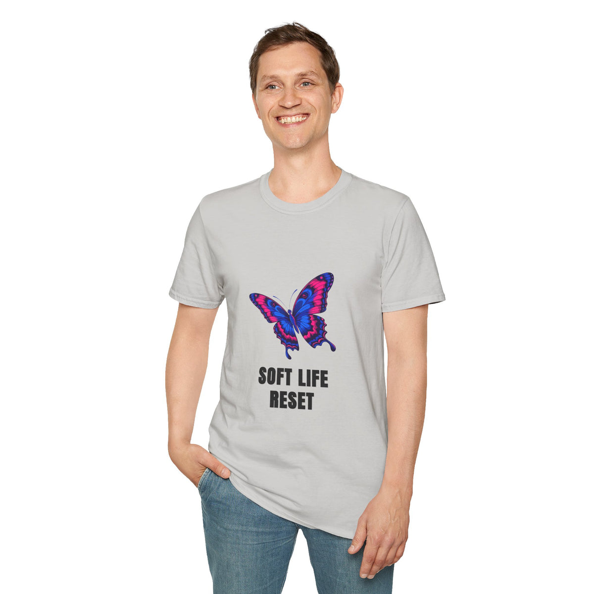 Butterfly 'Soft Life Reset' T-Shirt — Vibrant Pink & Blue Graphic Tee - Trending Now - August 2026