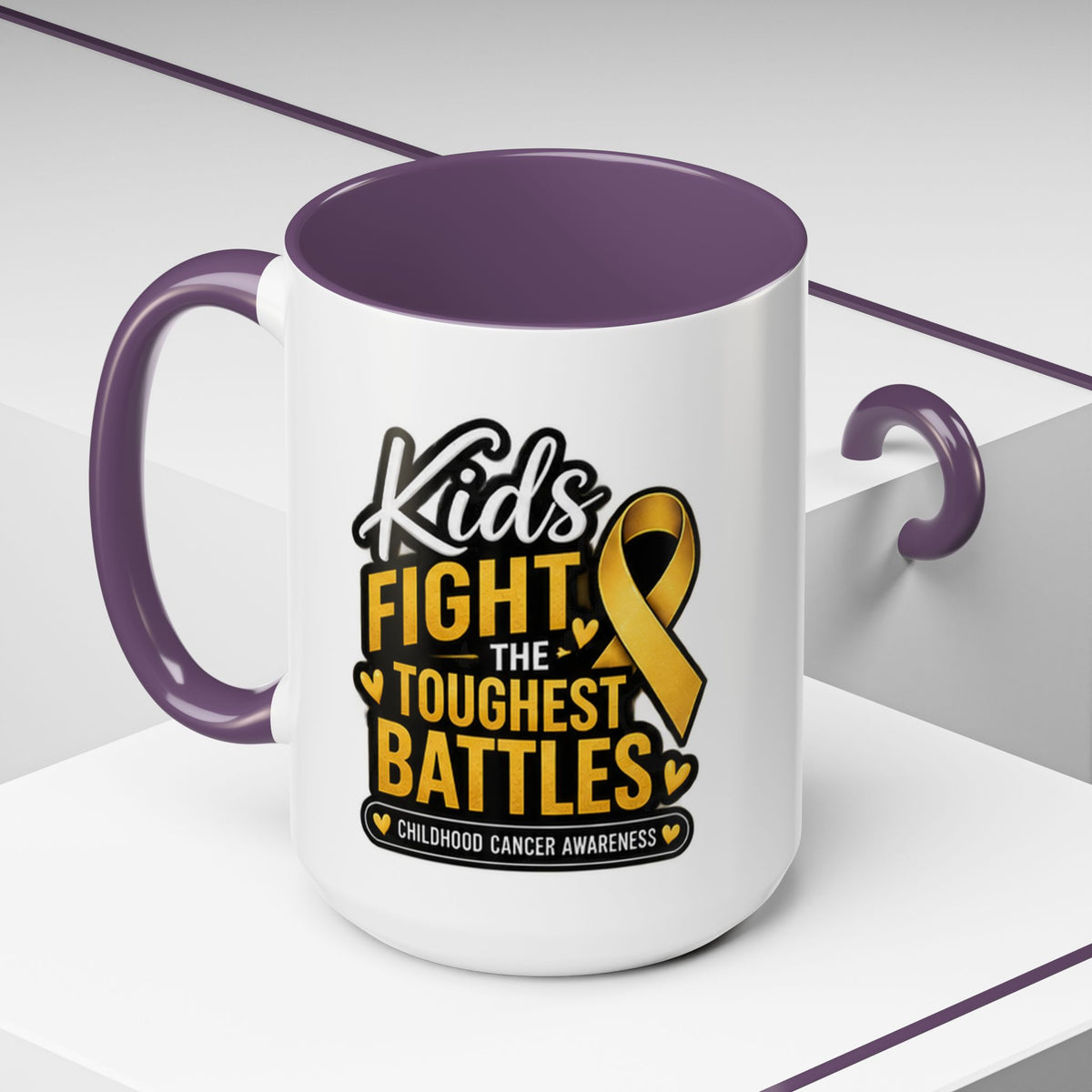 Childhood Cancer Awareness Accent Coffee Mug - "Kids Fight the Toughest Battles" (11/15oz)