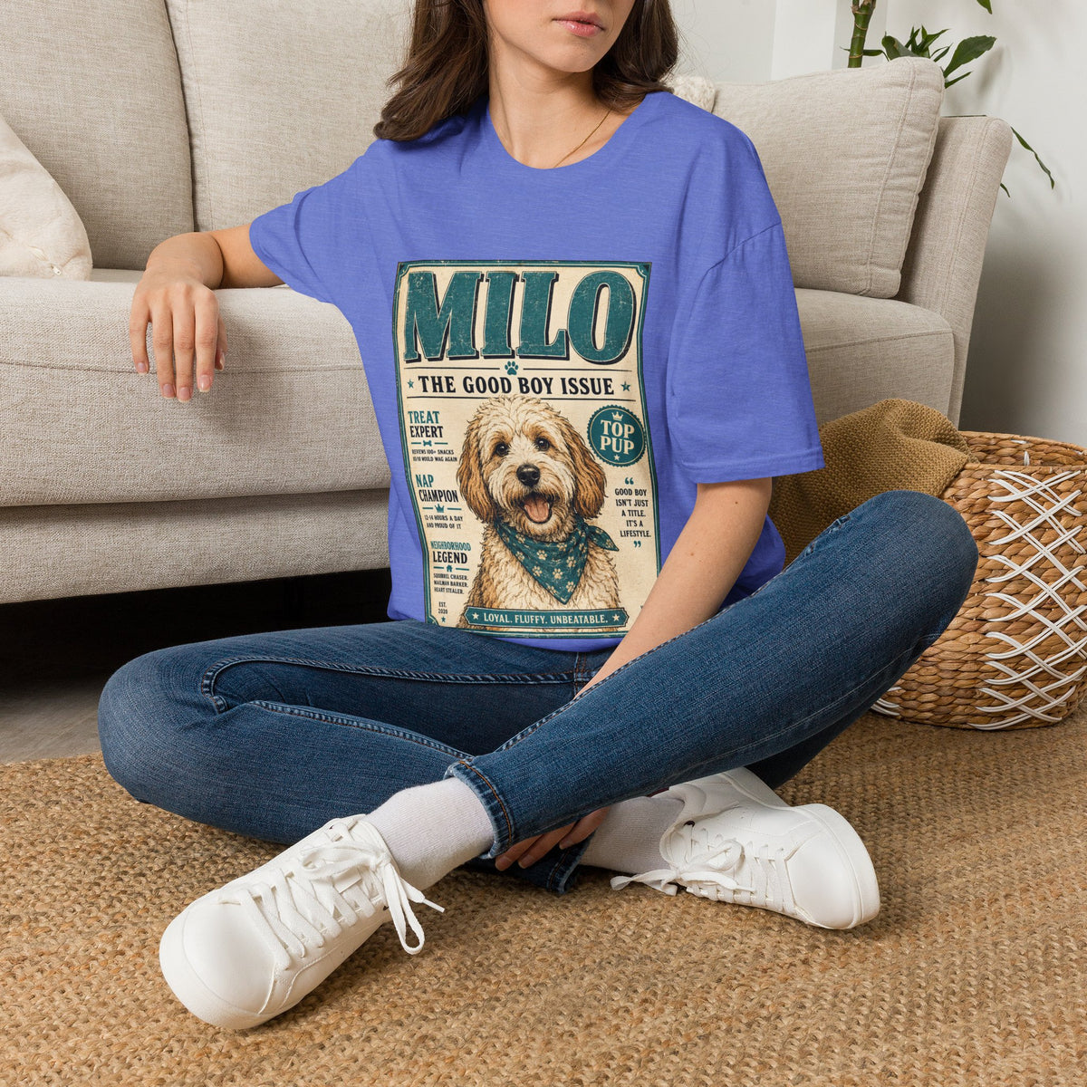 Milo 'The Good Boy Issue' Dog T‑Shirt — Vintage Puppy Magazine Design