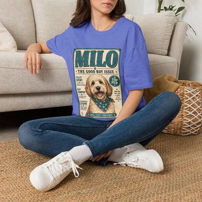 Milo 'The Good Boy Issue' Dog T‑Shirt — Vintage Puppy Magazine Design