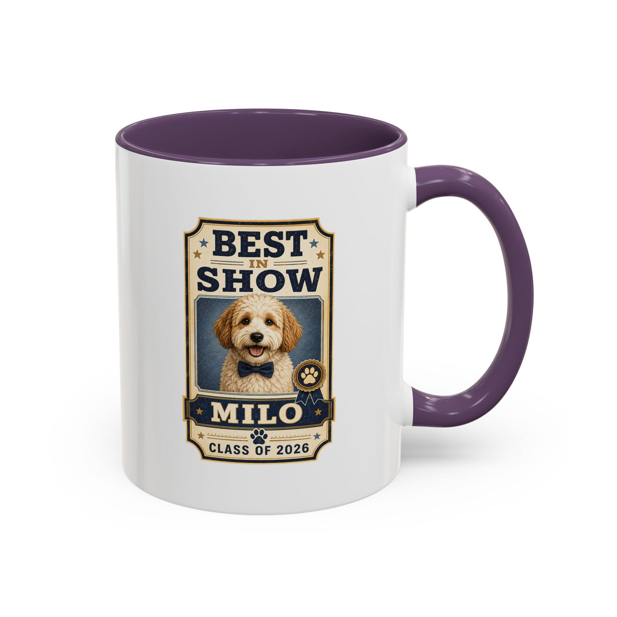 Milo Bailey Dog Dad Mom Best in Show Personalized Dog Photo Coffee Mug — Custom Pet Name (e.g., Milo) — Class of 2026 Accent Mug