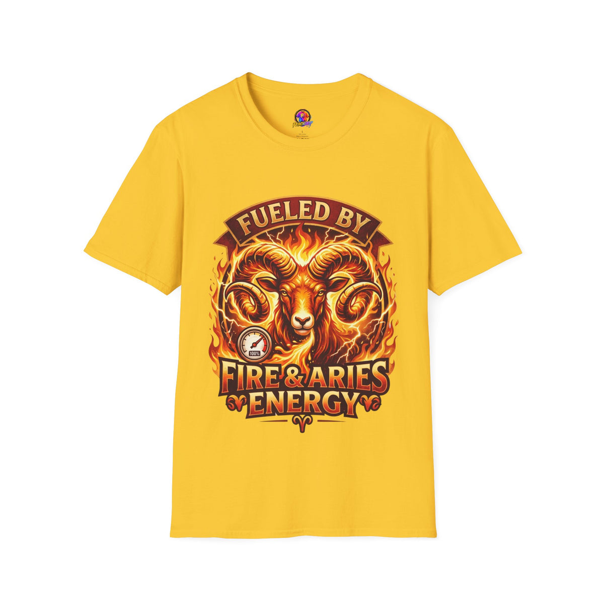 Aries Zodiac Fueled By Fire & Aries Energy T-Shirt — Zodiac Ram Graphic Tee