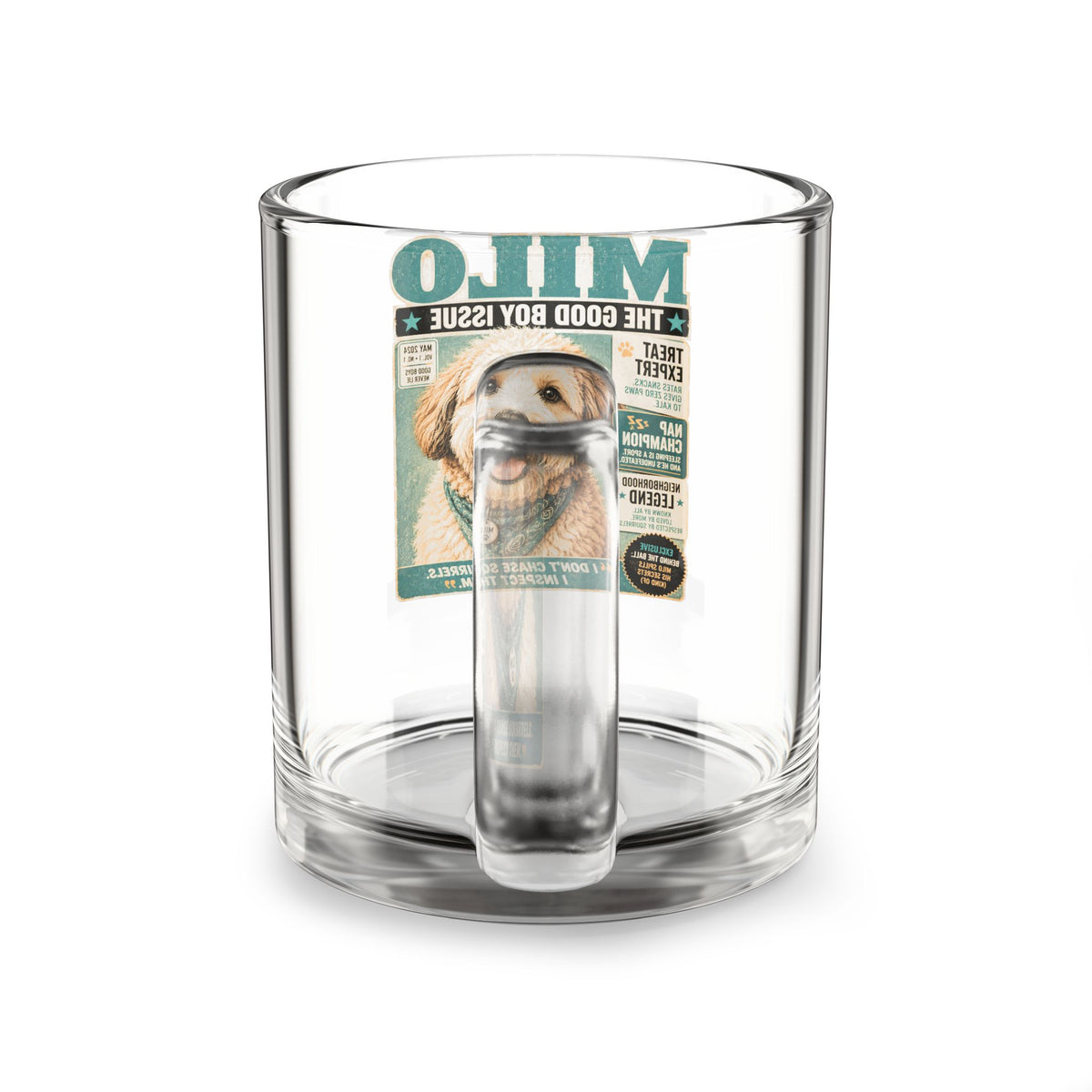 Milo 'Good Boy Issue' 10oz Glass Coffee Mug – Cute Dog Magazine Design Milo Bailey Dog Dad Mom  Glass Mug 10 oz