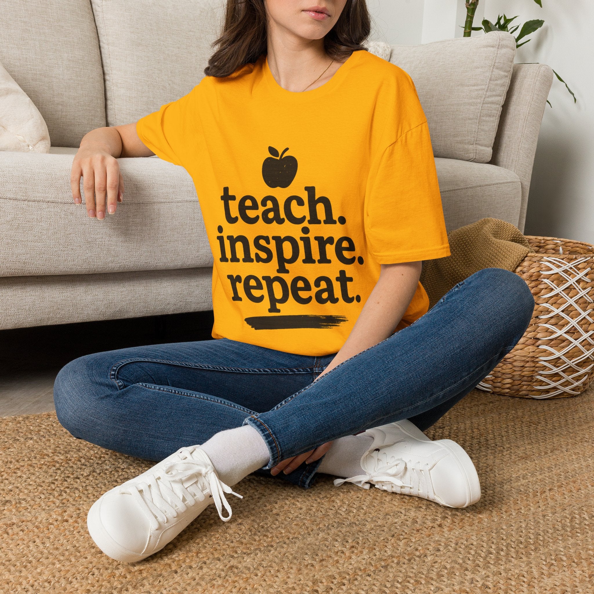Teach. Inspire. Repeat. T‑Shirt — Teacher Apple Graphic Tee - Trending Now - August 2026 Trends - Everyday T-Shirt