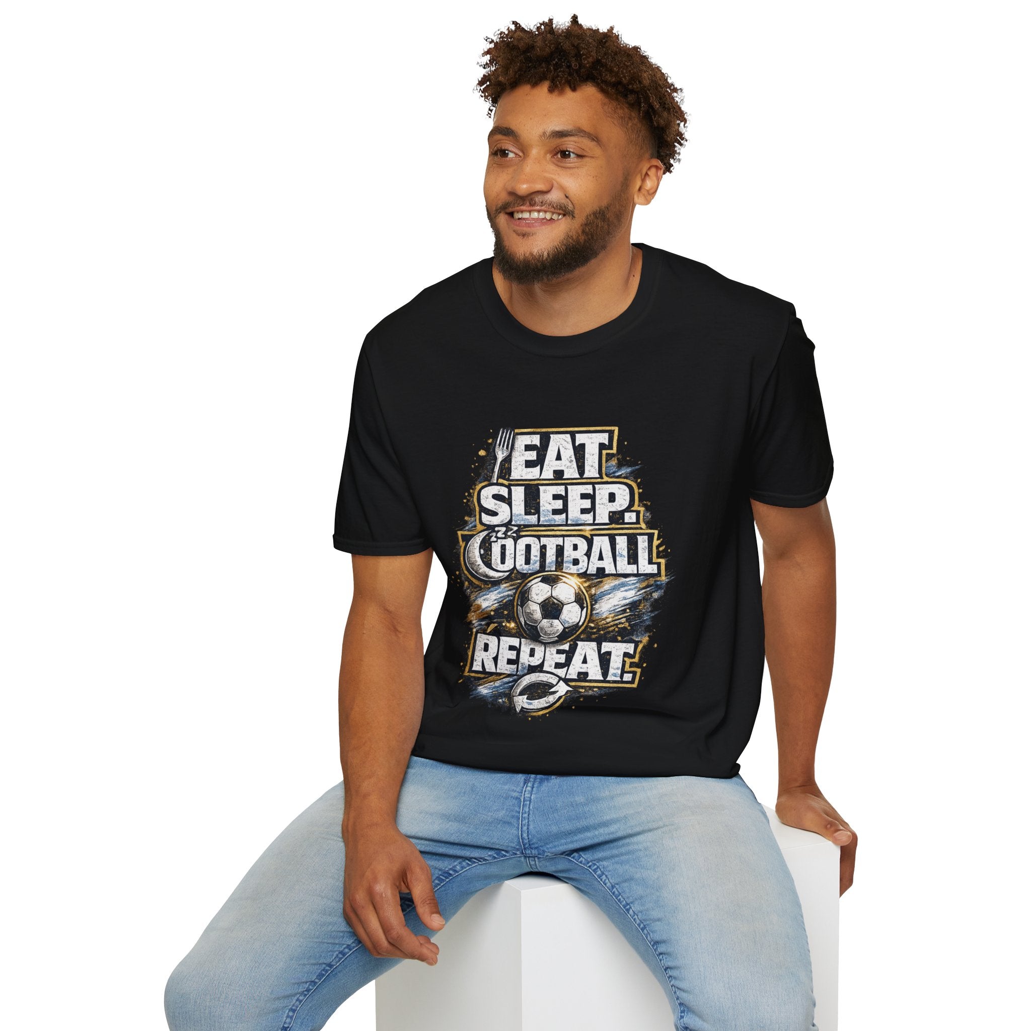 Football 'Eat Sleep Football Repeat' T-Shirt — Vintage Soccer Fan Tee