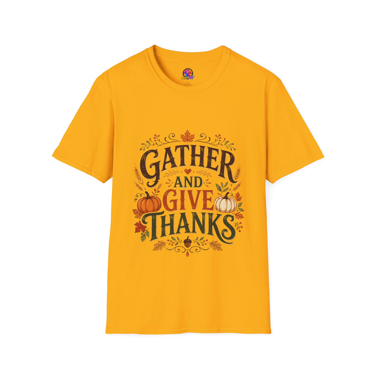Thanksgiving T-Shirt Gather and Give Thanks T-Shirt — Thanksgiving Fall Holiday Tee