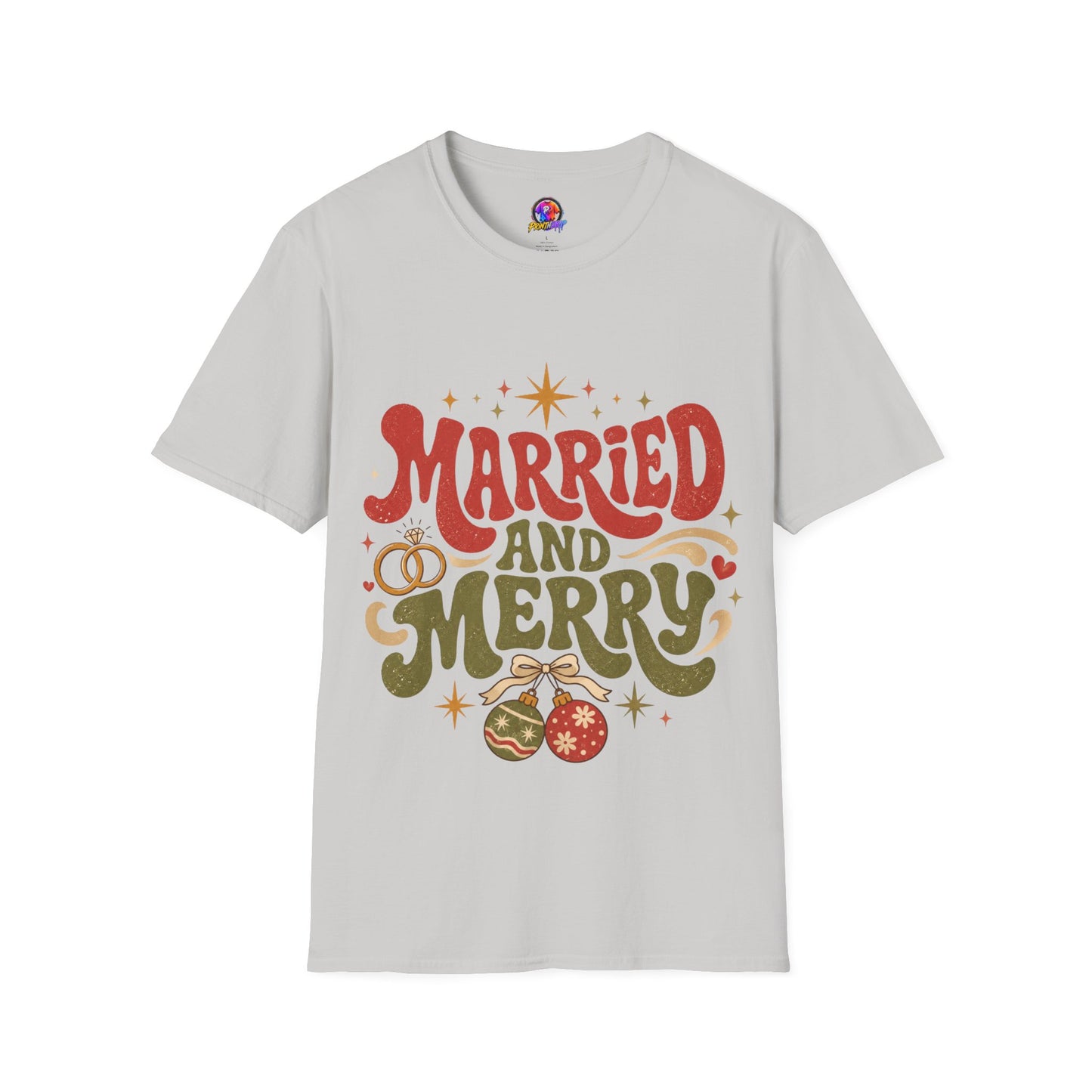 Married and Merry T-Shirt — Retro Holiday Couples Christmas Tee