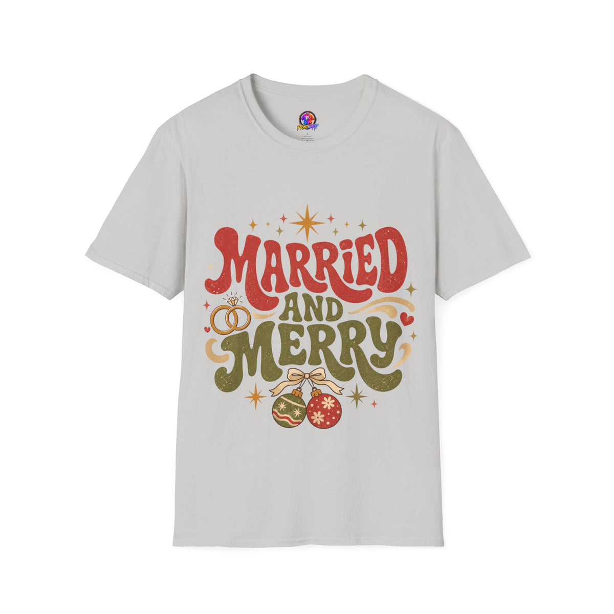 Married and Merry T-Shirt — Retro Holiday Couples Christmas Tee