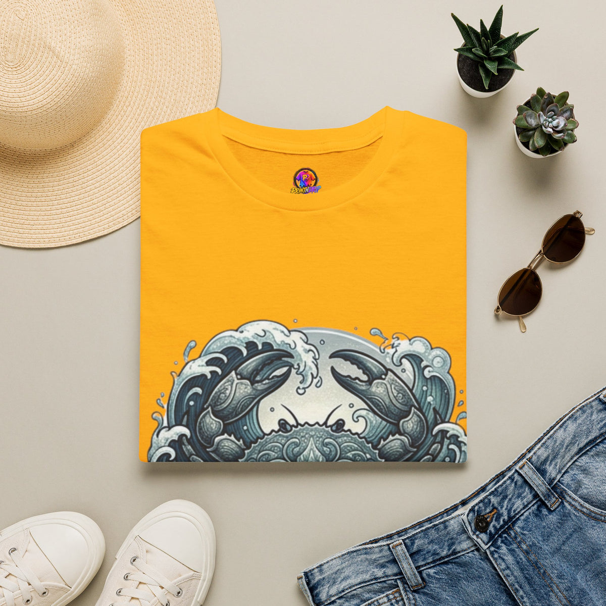 Crab and Waves Graphic T-Shirt — Coastal Oceanic Nautical Tee