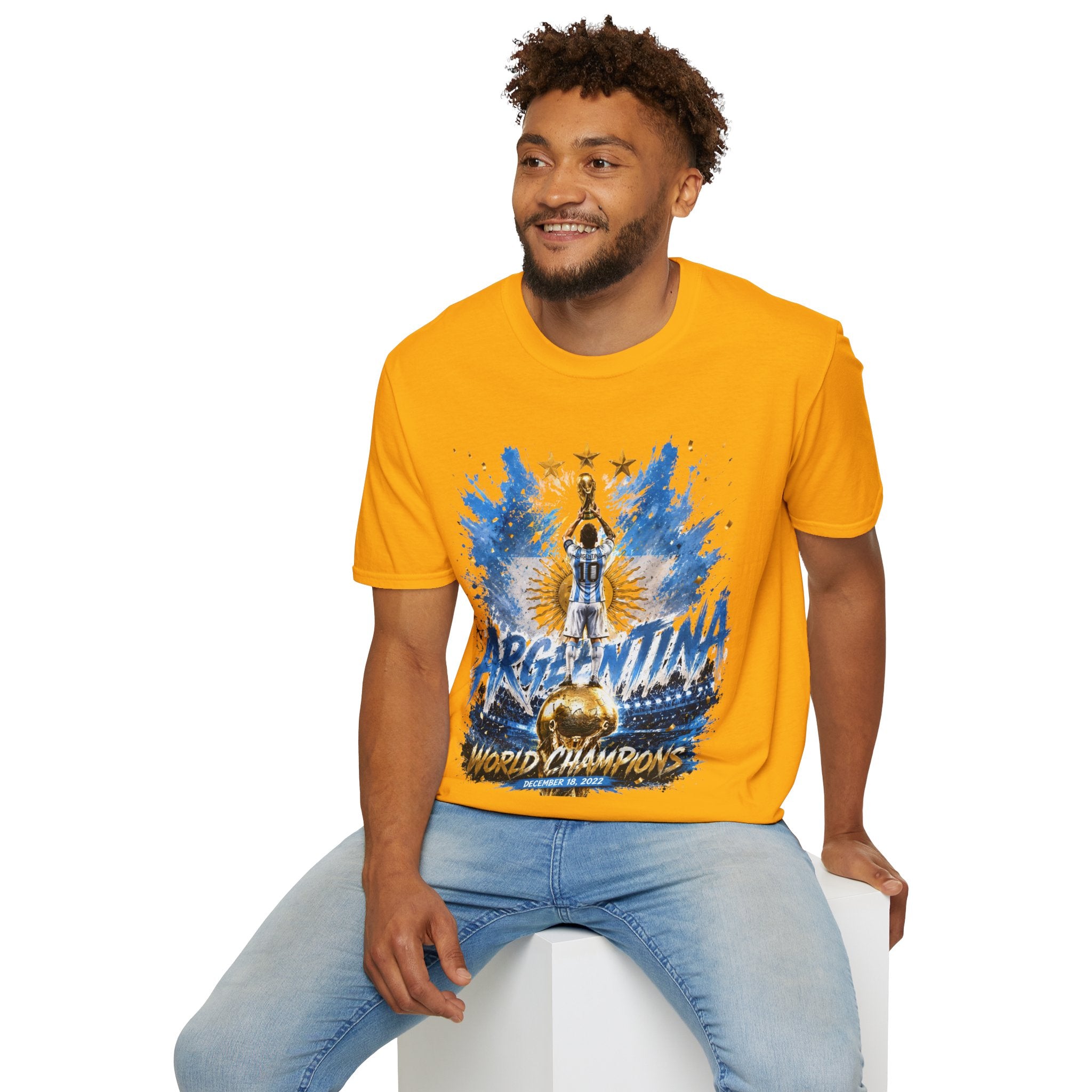 Argentina World Champions T‑Shirt — Soccer World Cup 3 Stars Tribute