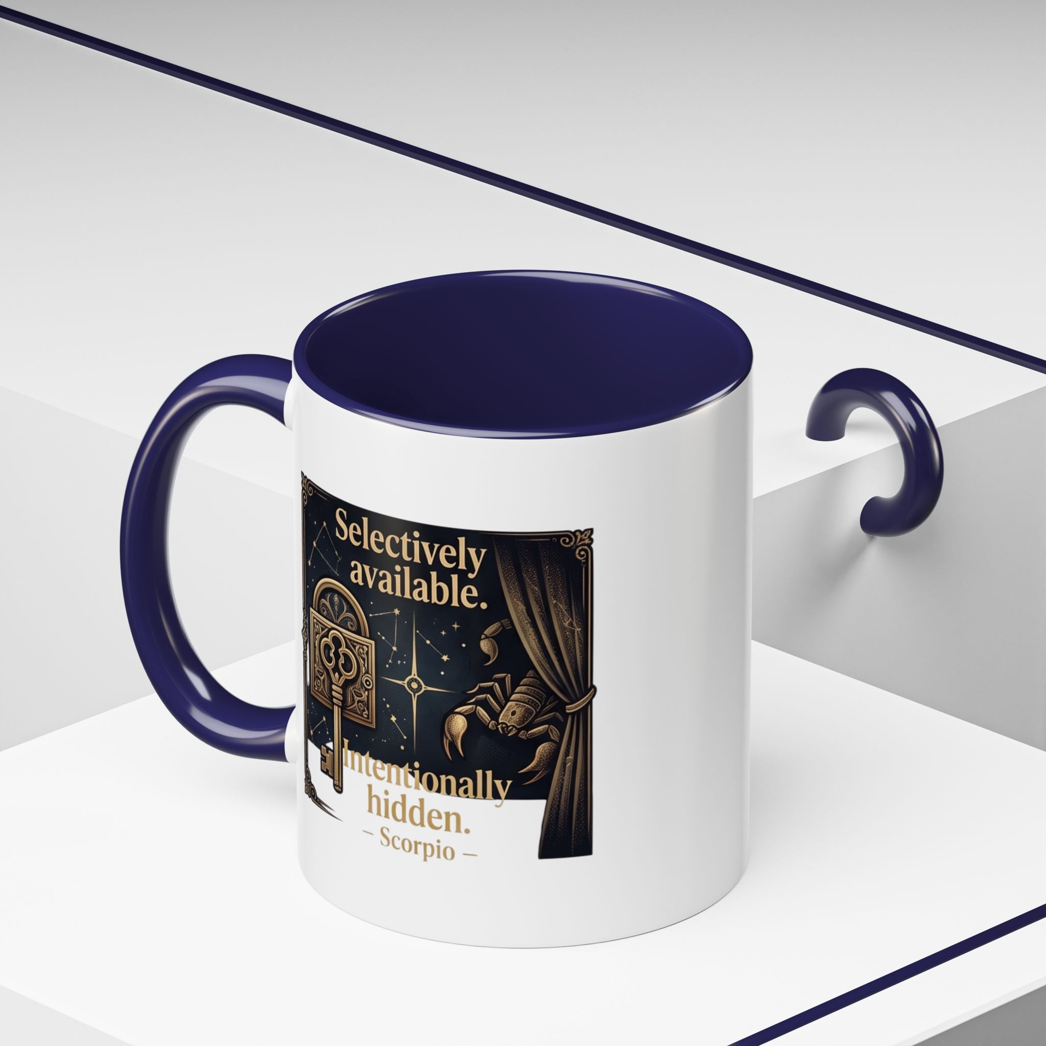Scorpio Accent Coffee Mug — "Selectively Available, Intentionally Hidden" Zodiac Gift