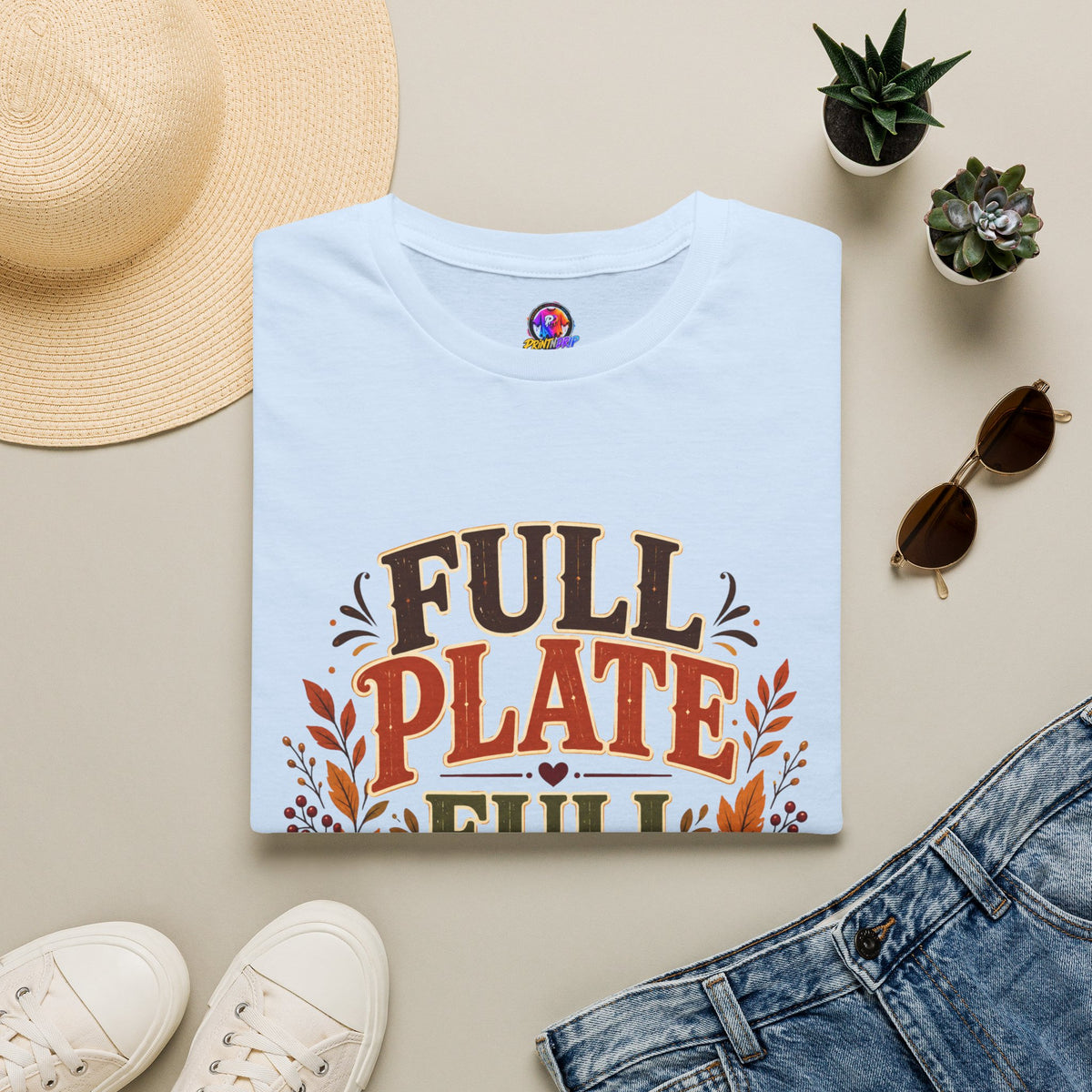 Thanksgiving T-Shirt - "Full Plate Full Heart" Fall Harvest Tee