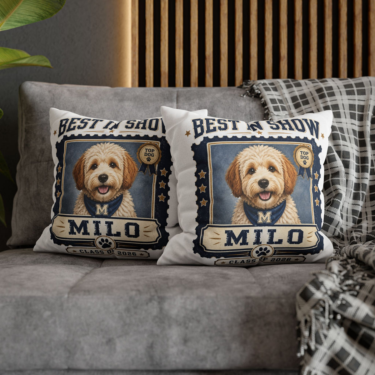 Best in Show Personalized Dog Pillowcase — "Milo" Class of 2026 Pet Decor Milo Bailey Dog Dad Mom