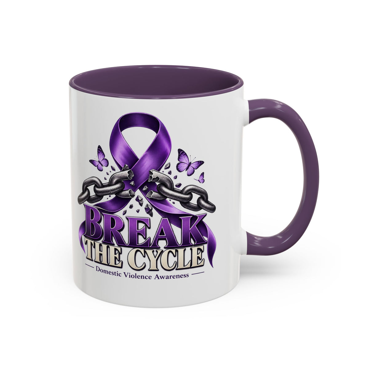 Break the Cycle Coffee Mug – Domestic Violence Awareness Purple Ribbon (11/15oz)