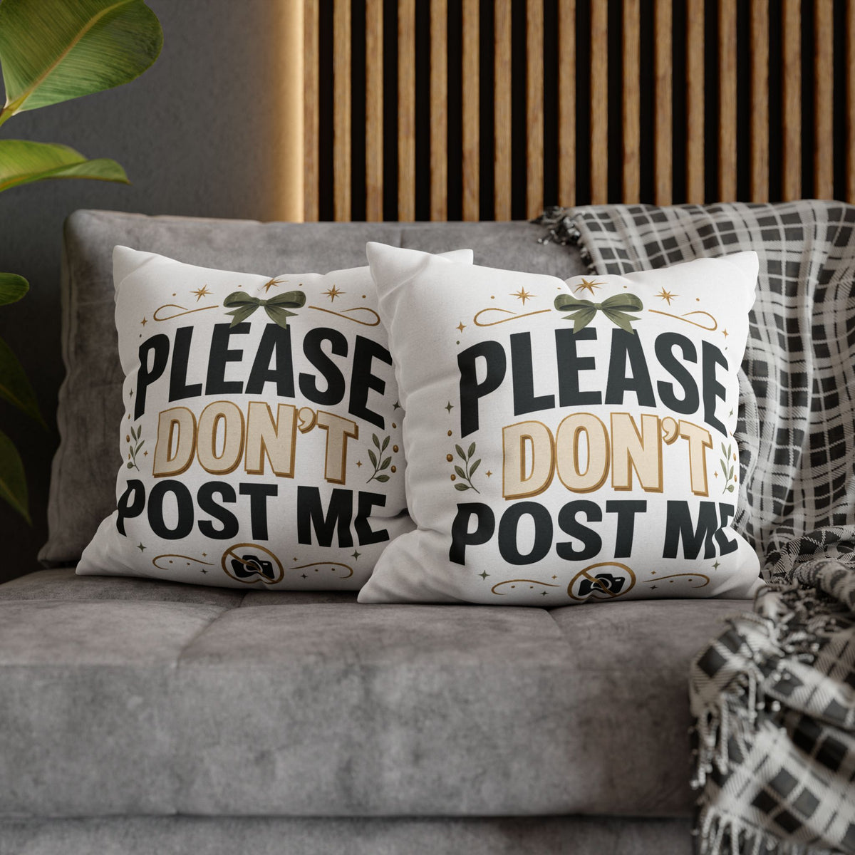 Christmas Please Don't Post Me Decorative Throw Pillowcase — Funny Privacy Photo Prop Cushion Cover