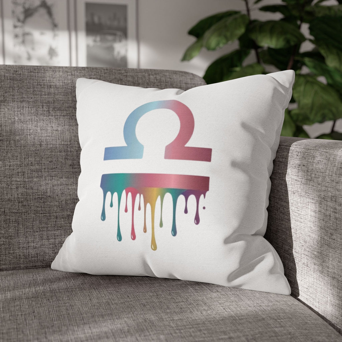 Libra Zodiac Drip Pillowcase — Colorful Astrology Square Throw Pillow