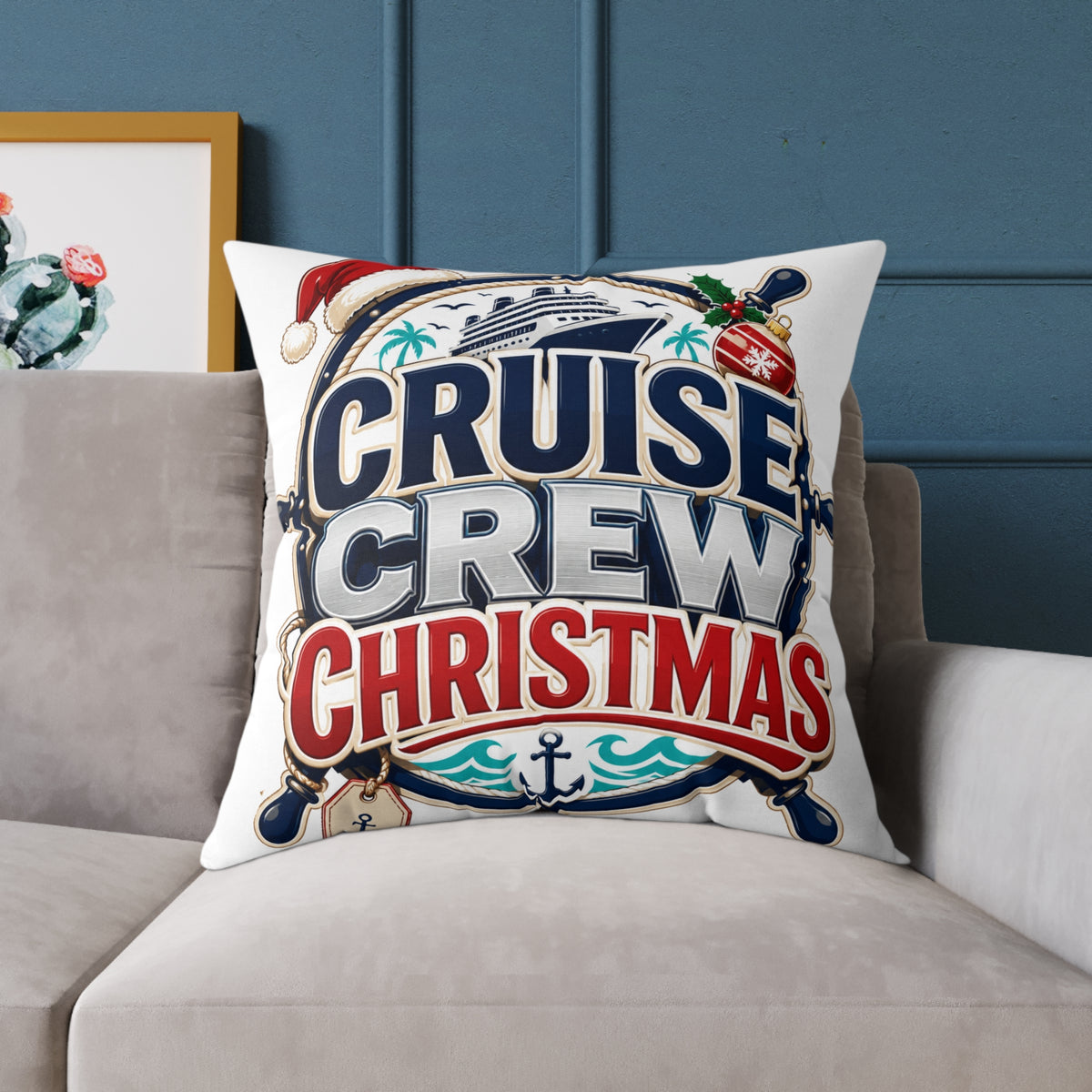 Modern Day Christmas Cruise Crew Christmas Square Poly Canvas Pillow