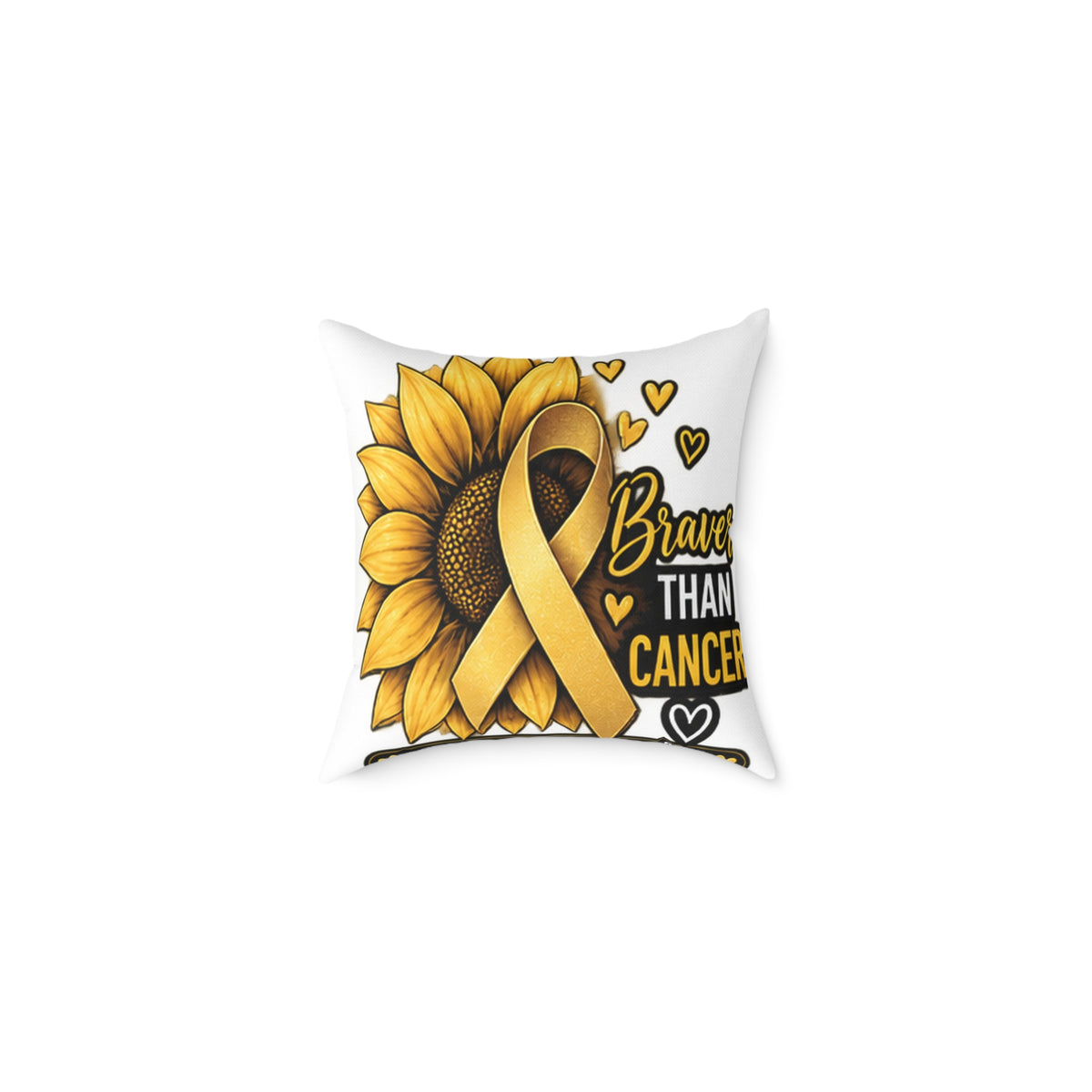 Sunflower Gold Ribbon Pillow —Childhood Cancer  'Braver Than Cancer' Awareness Throw Pillow