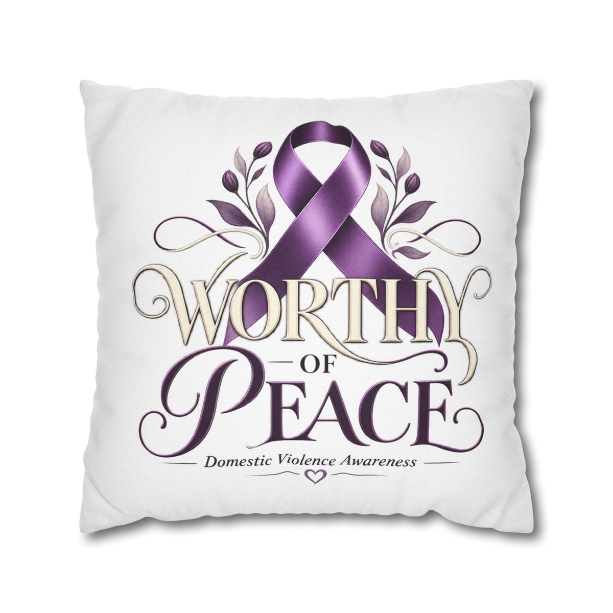 Worthy of Peace Purple Ribbon Pillowcase — Domestic Violence Awareness Throw Pillow