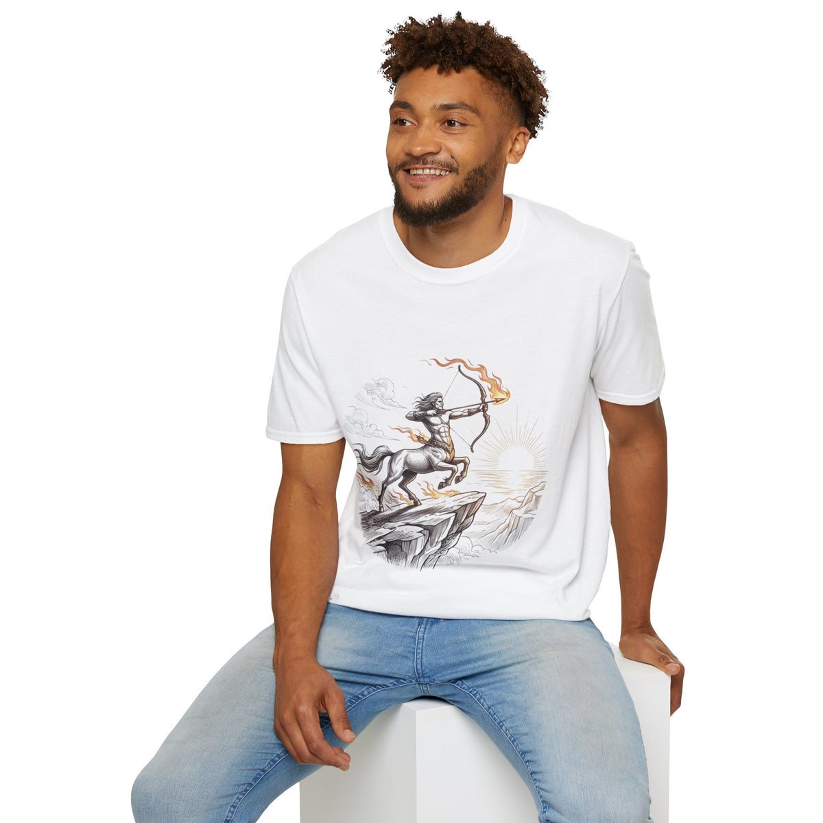 Sagittarius Centaur Archer T-Shirt — Mythical Archer Graphic Tee (Flaming Bow)