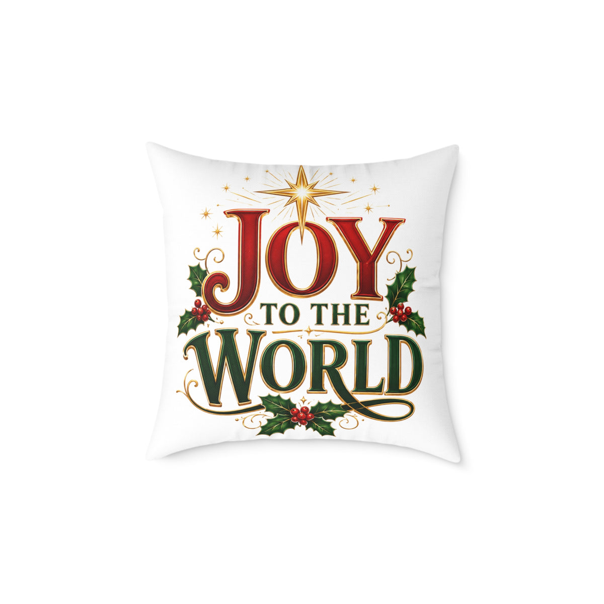 Joy to the World Christmas Pillow — Holiday Decorative Square Throw Pillow