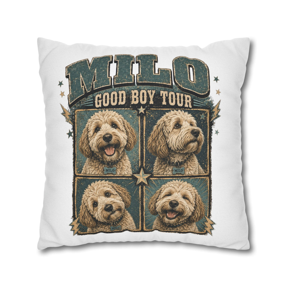 Dog Pillowcase— "MILO Good Boy Tour" Spun Polyester Throw Pillowcase Milo Bailey Dog Dad Mom