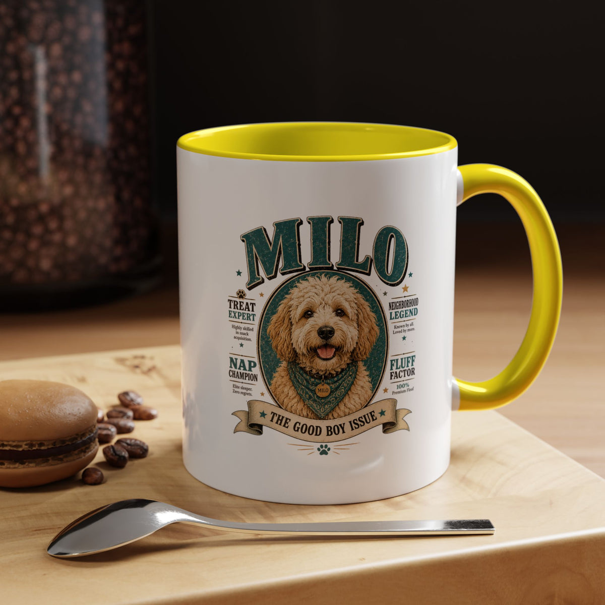 Milo Bailey Dog Dad Mom Milo Personalized Dog Coffee Mug — 'The Good Boy Issue' Accent