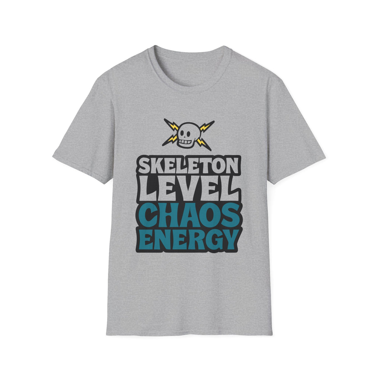Skeleton Level Chaos Energy Teal Lightning Bolt T-Shirt - Edgy Alt Streetwear Graphic Tee - Trending Now - September 2026