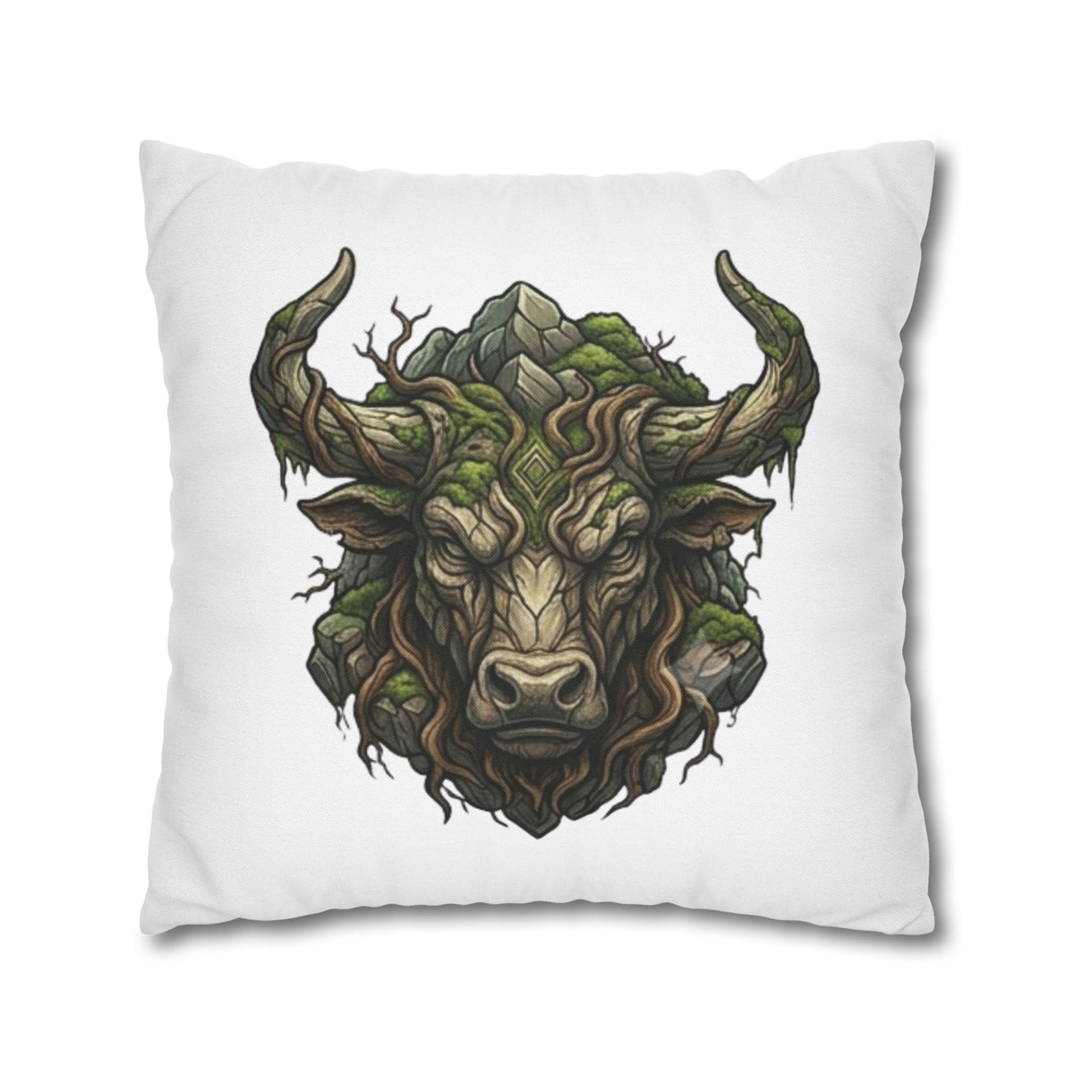 Taurus Forest Bull Decorative Pillowcase — Mythic Woodland Ox Accent Cushion