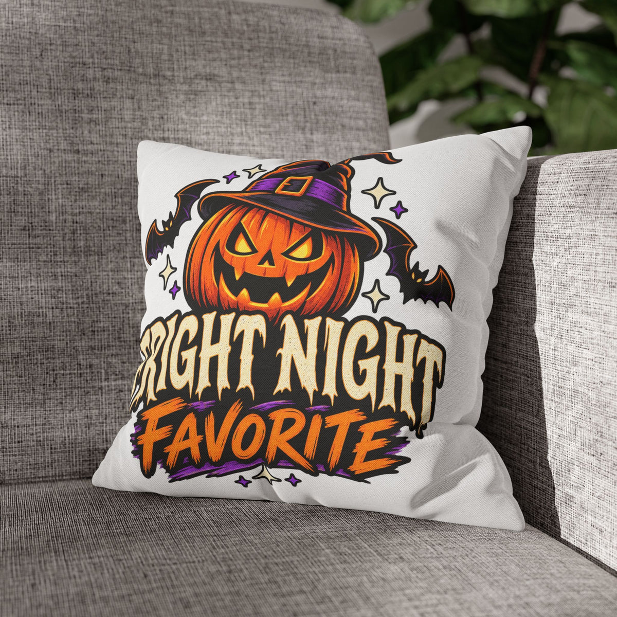 Halloween Pumpkin Pillowcase — "Fright Night Favorite" Spun Polyester Throw Pillow Cover